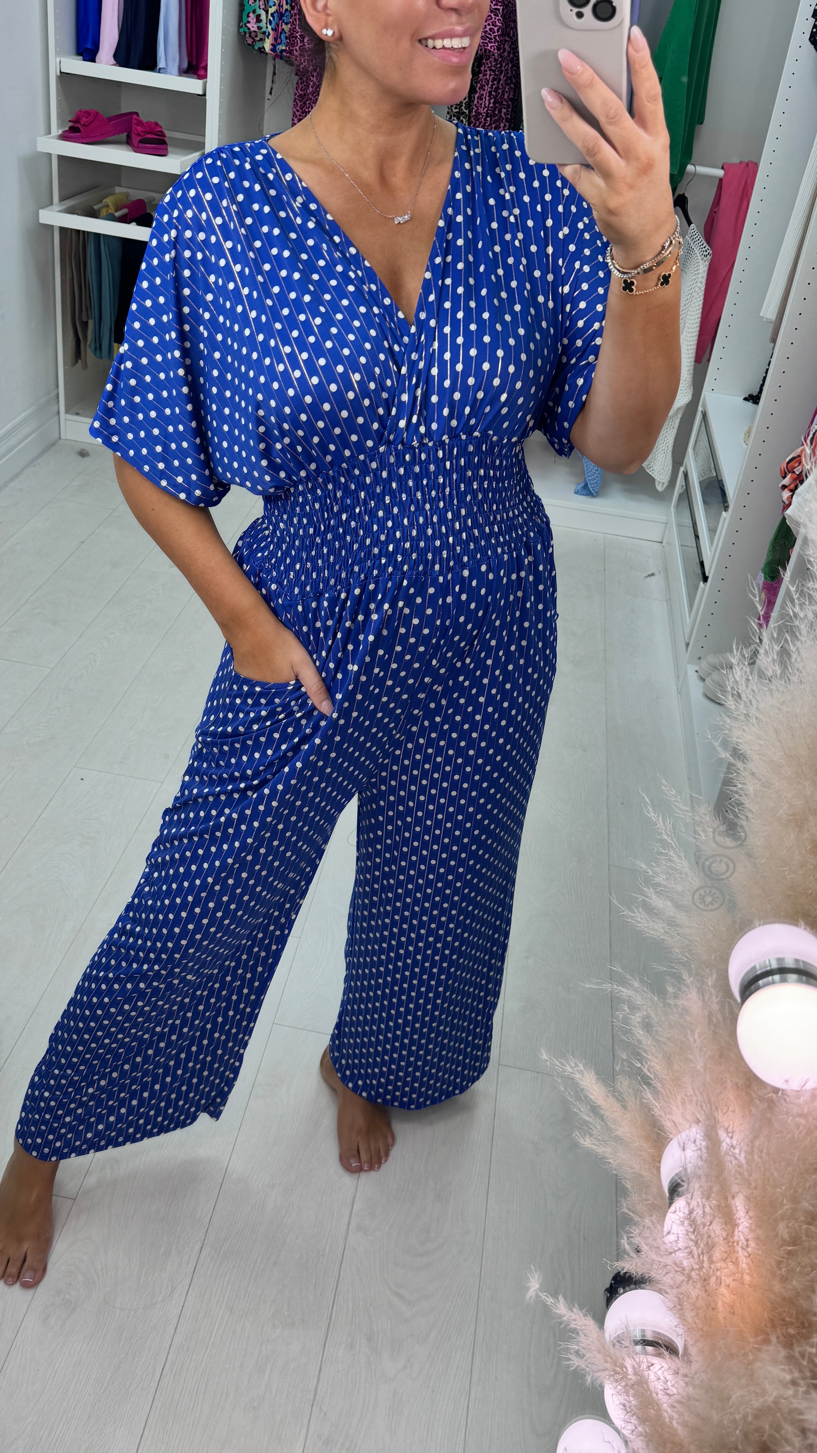 Daniela Polka Dot Print Elasticated Waist Jumpsuit