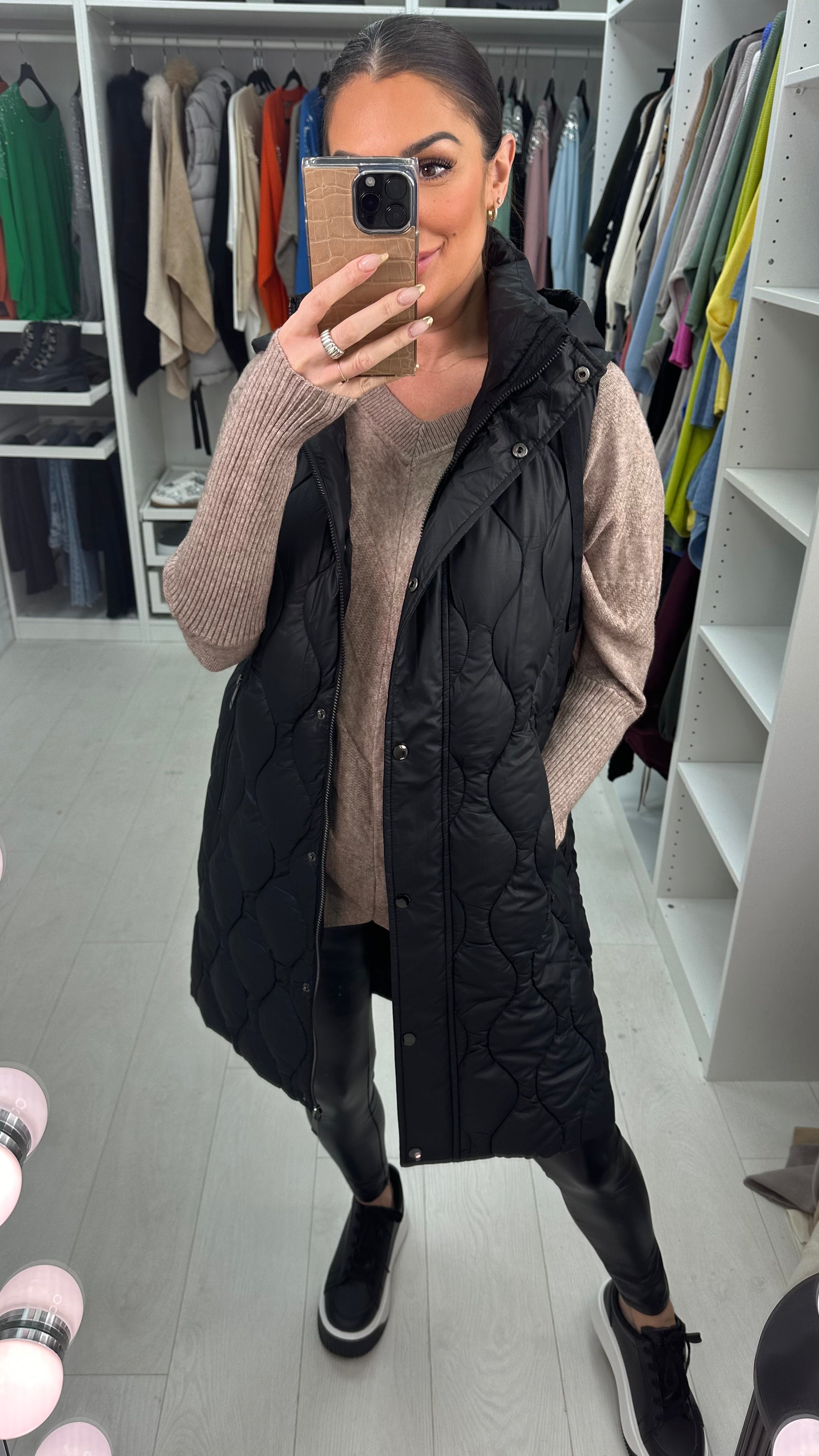 June Black Hooded Quilted Puffer Gilet