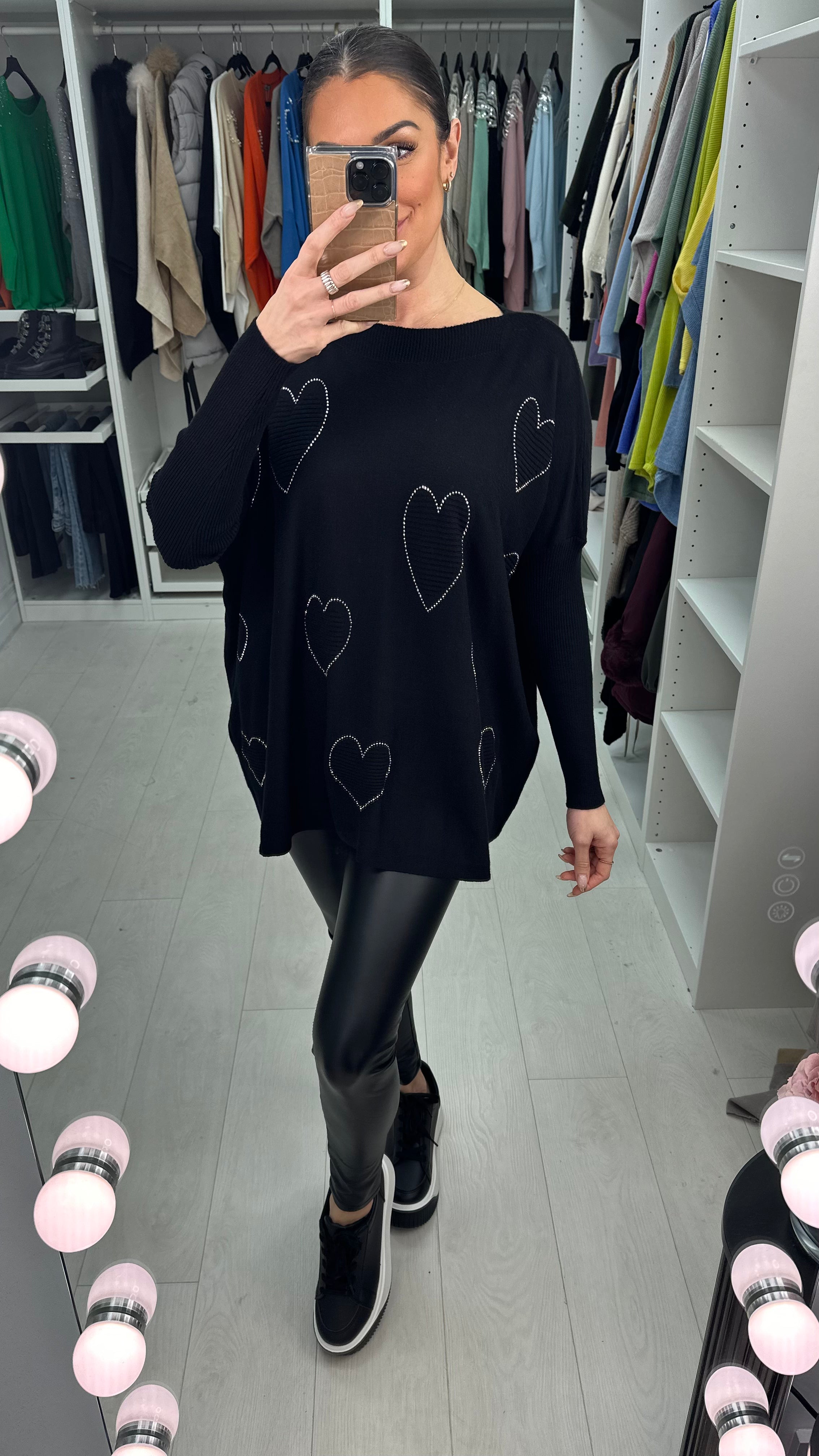 Lilley Embellished Ribbed Heart Detail Loose Fit Jumper