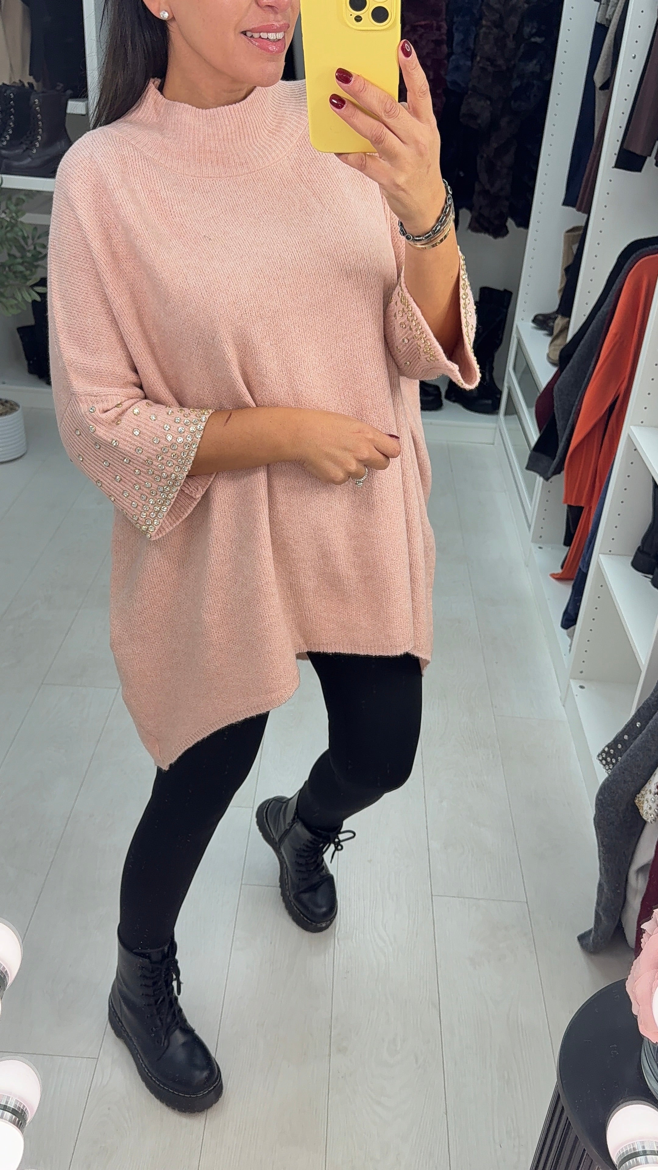 Priscella Plain Diamante Embellished Loose Fit Jumper