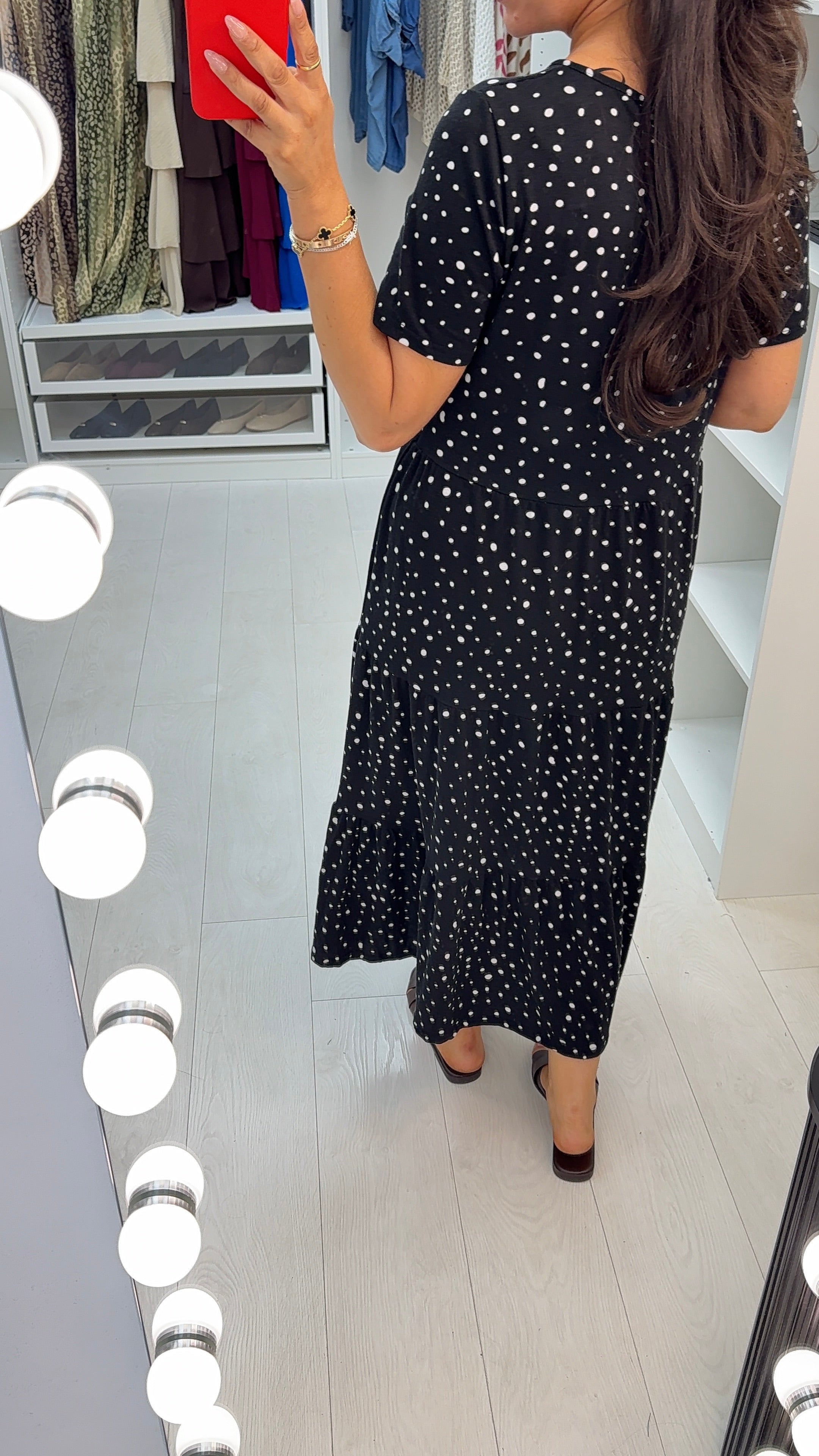 Ozara Polka Dot Loose Fit Smock Dress
