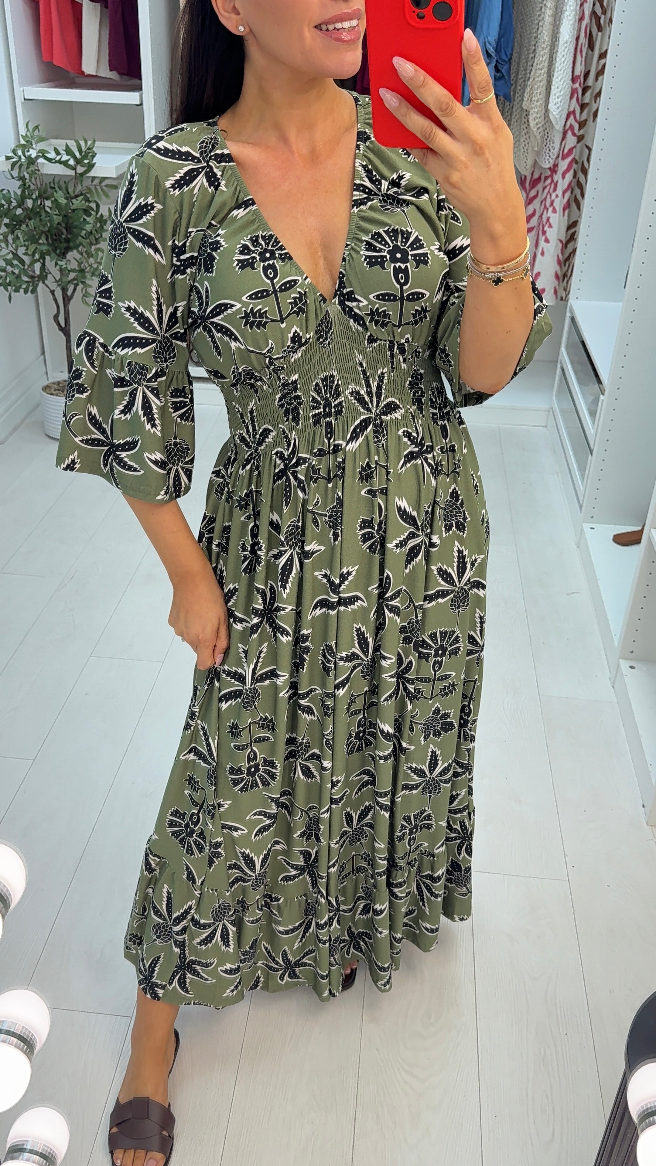 Meadow V Neck Shirred Waist Magic Maxi Dress