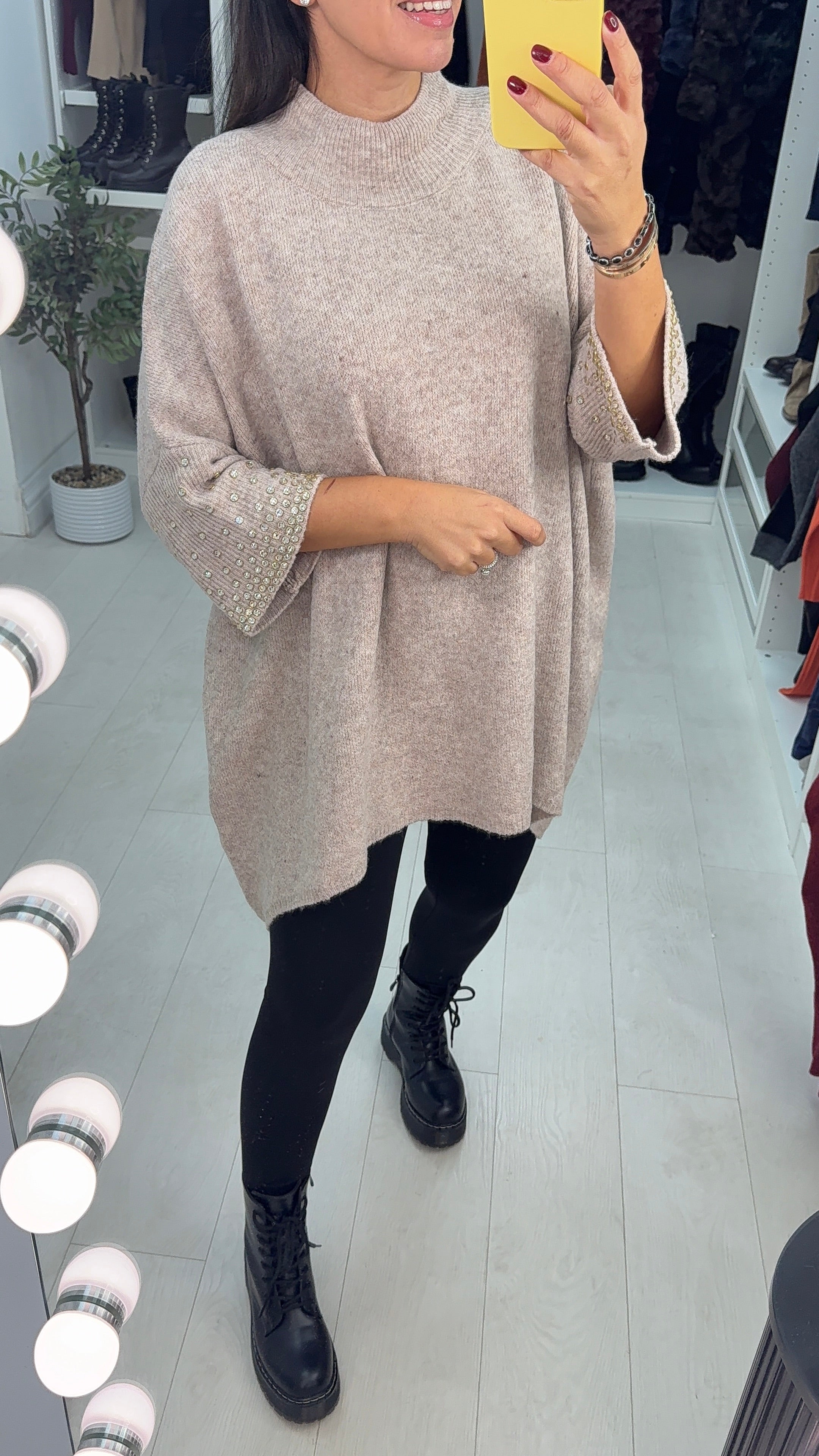 Priscella Plain Diamante Embellished Loose Fit Jumper