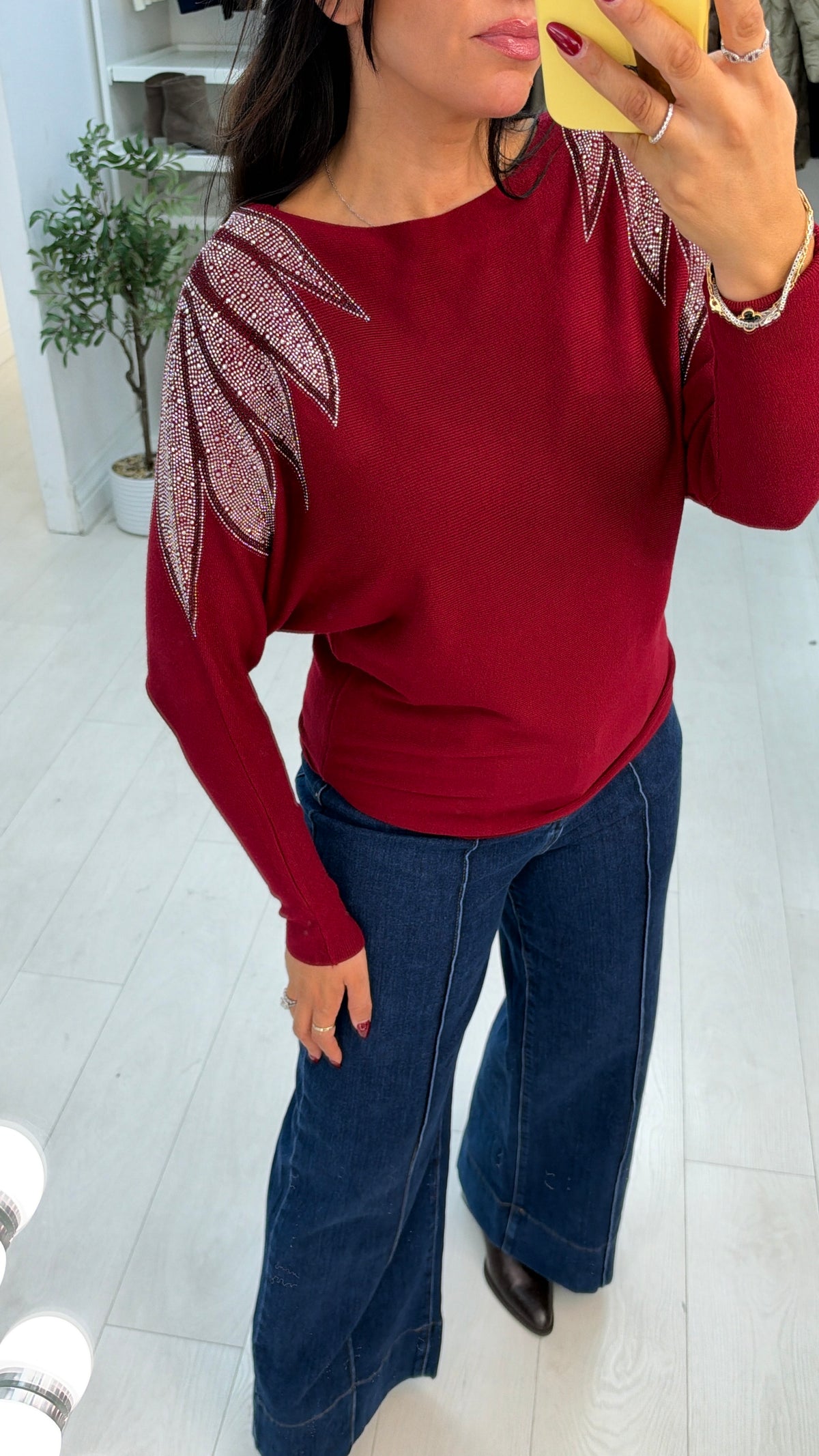 Gwynne Plain Embellished Shoulder Batwing Jumper