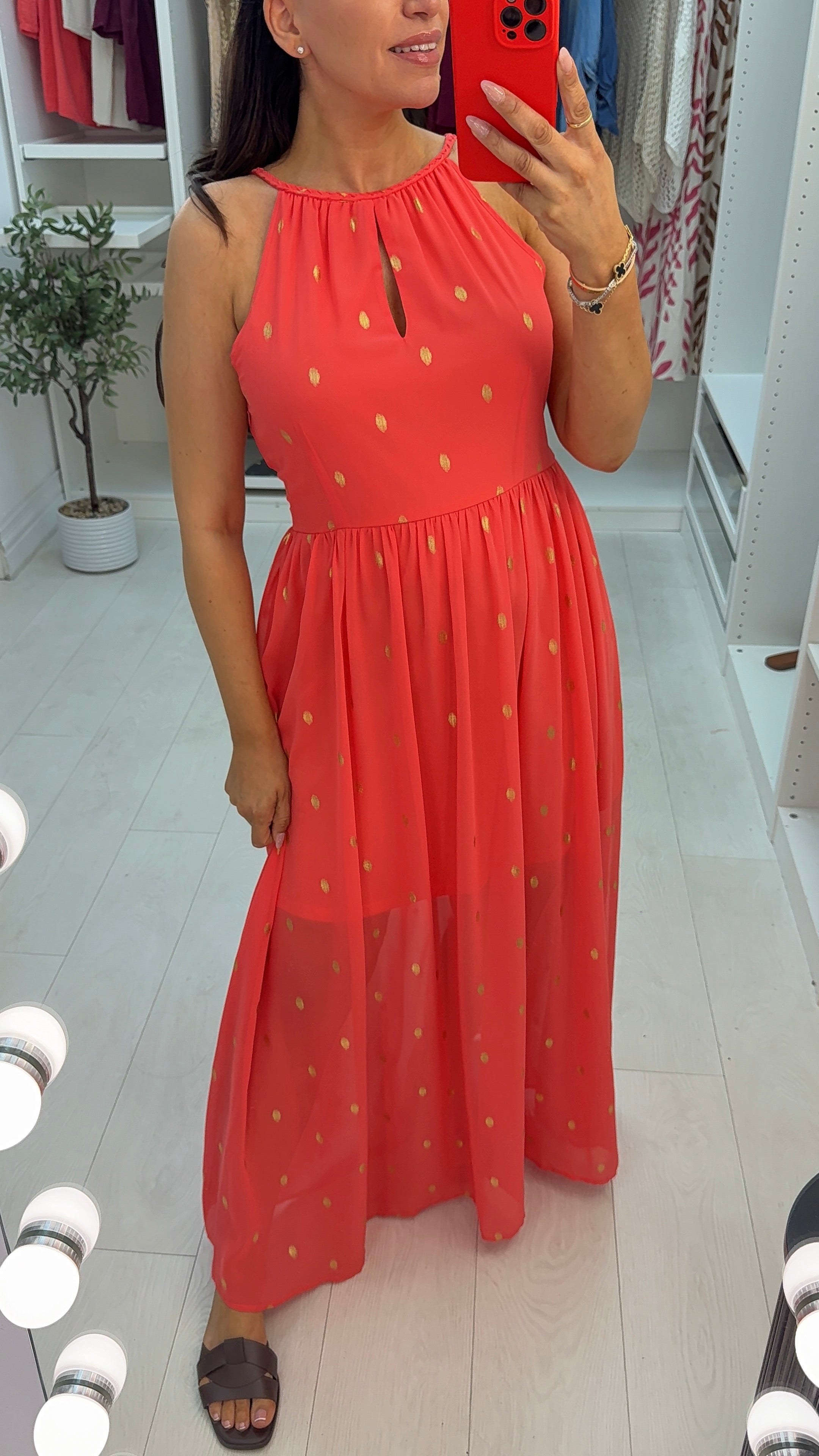 Krista Gold Detailed Halter Neck Maxi Dress