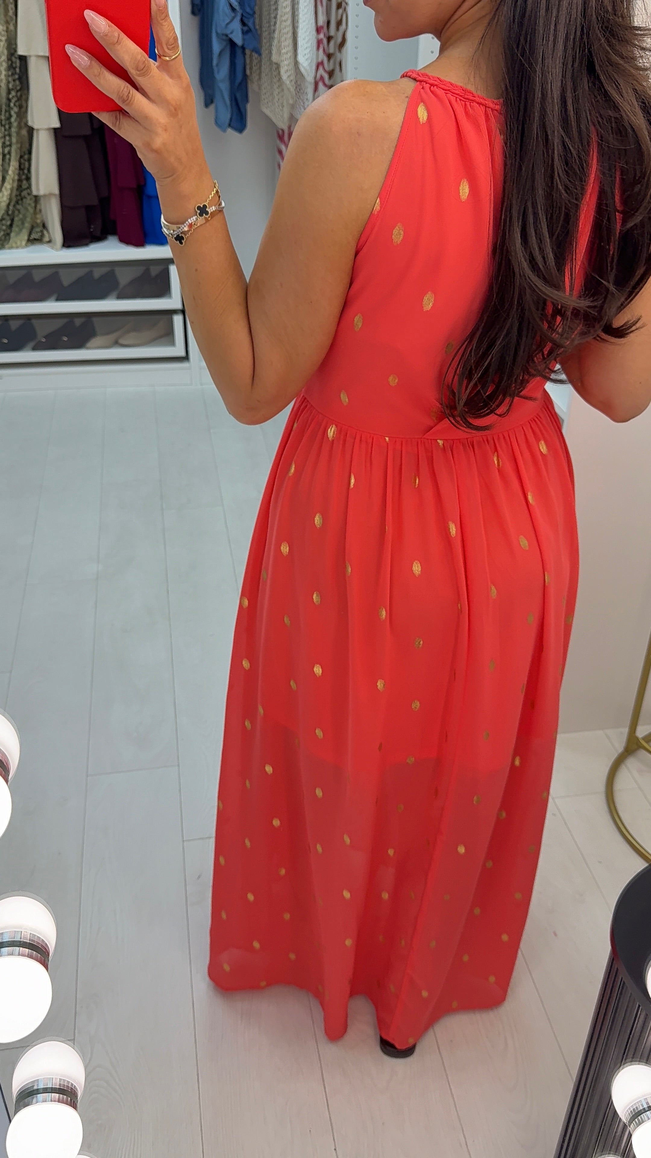 Krista Gold Detailed Halter Neck Maxi Dress