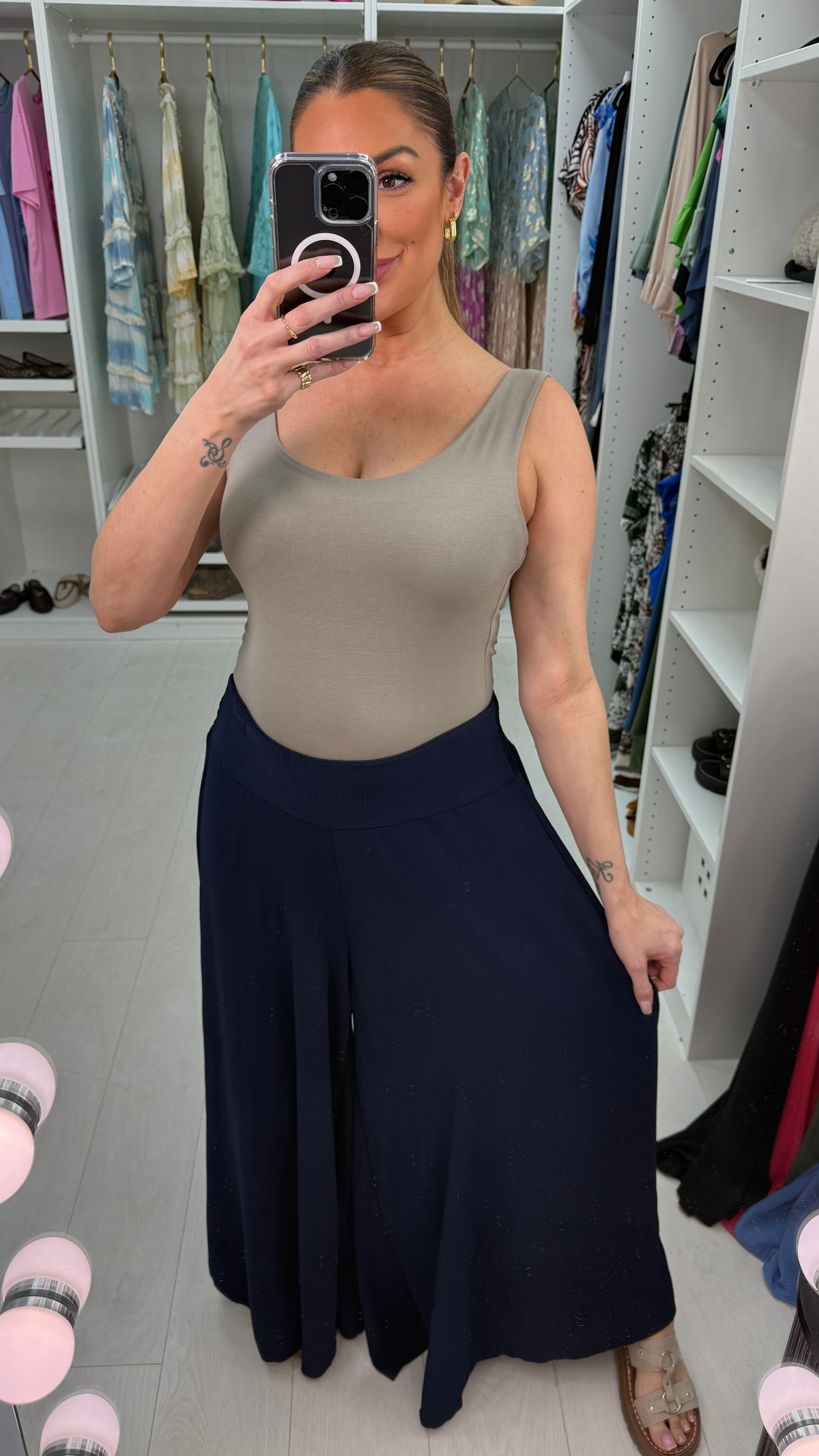 Ellee Plain Elasticated High Waist Wide Leg Trousers