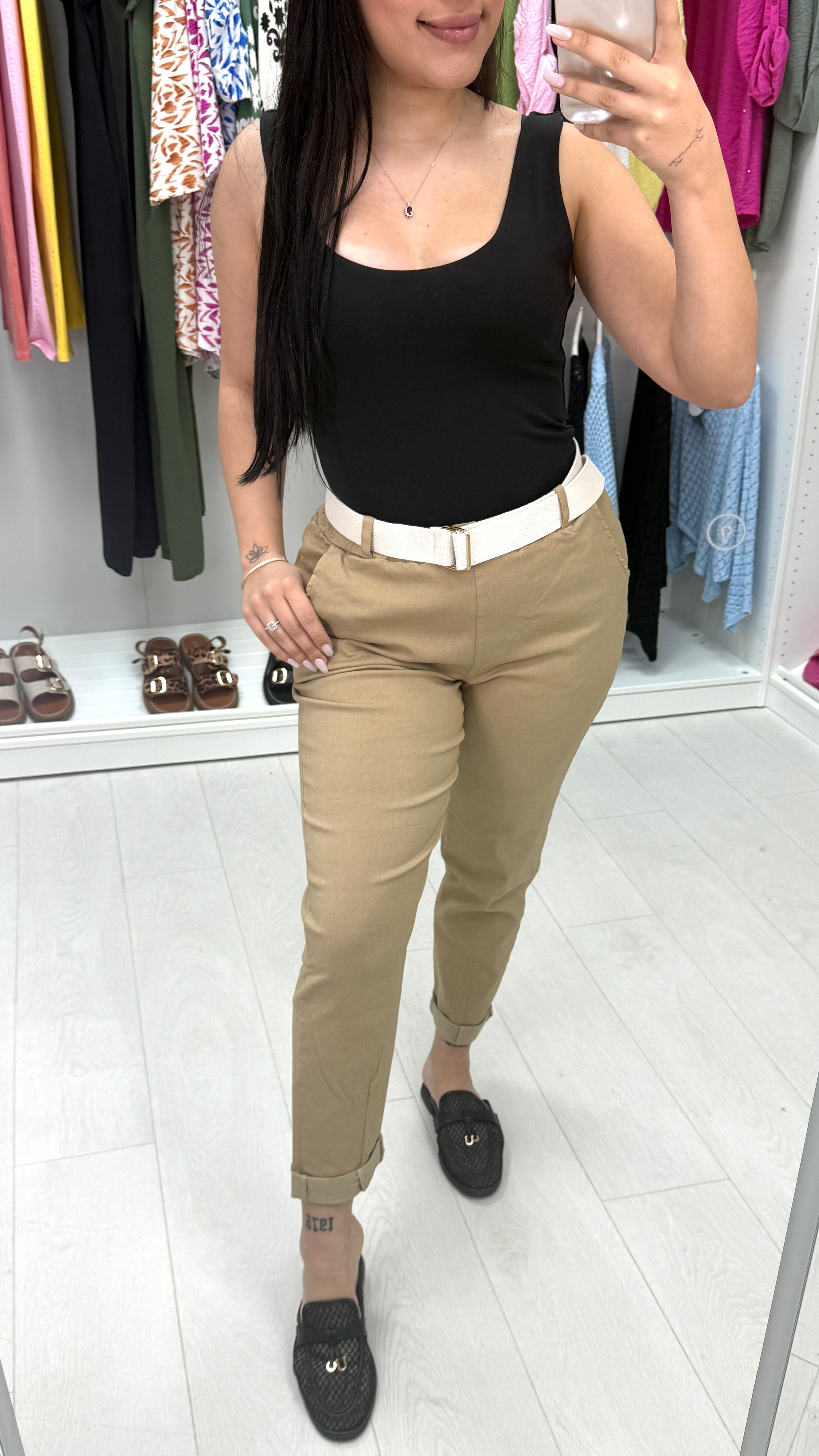 Amor Plain Magic Fit Belted Trousers