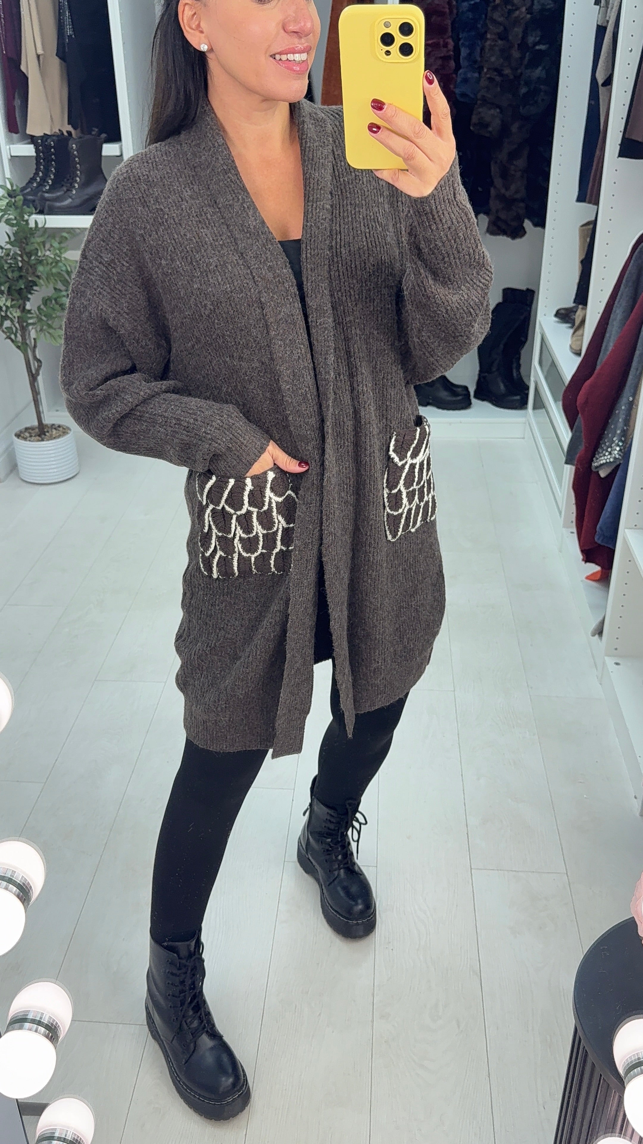 Anne-Marie Textured Pocket Open Front Cardigan