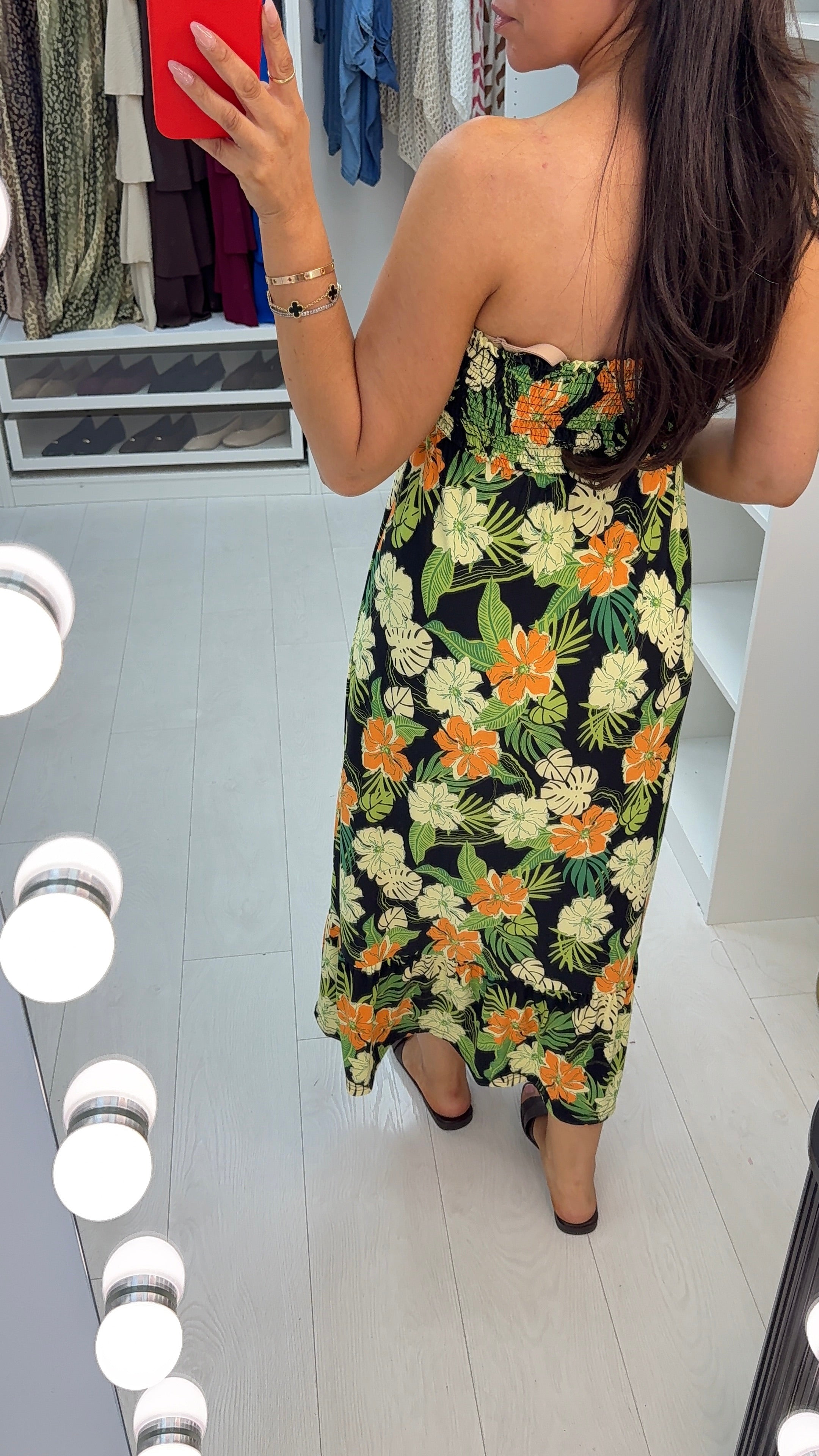 Senima Floral Print Tie Neck Midi Dress