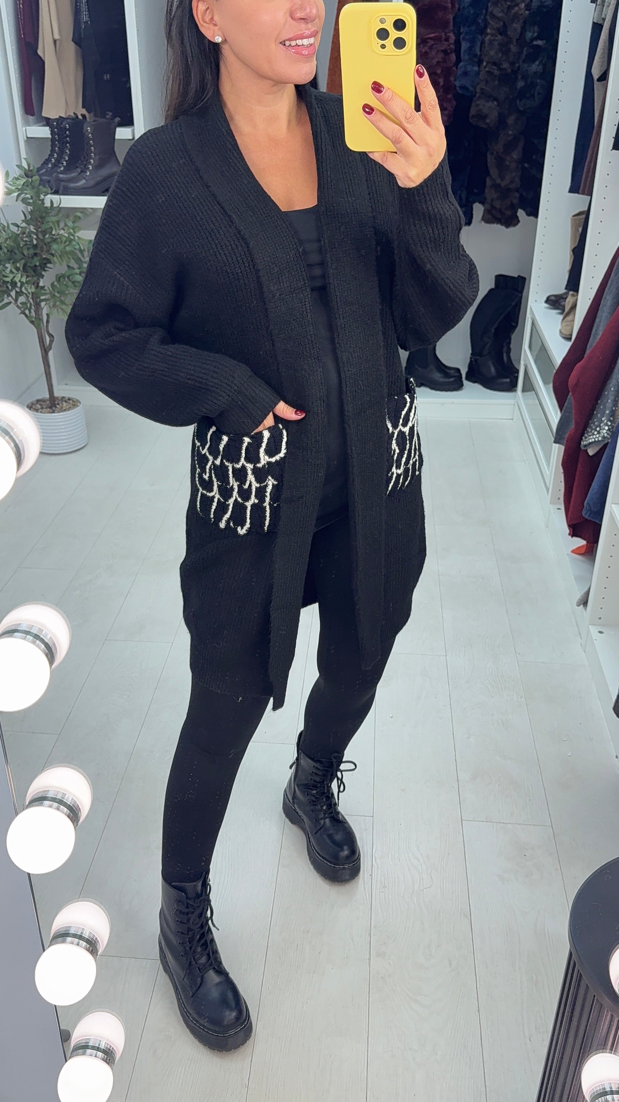 Anne-Marie Textured Pocket Open Front Cardigan