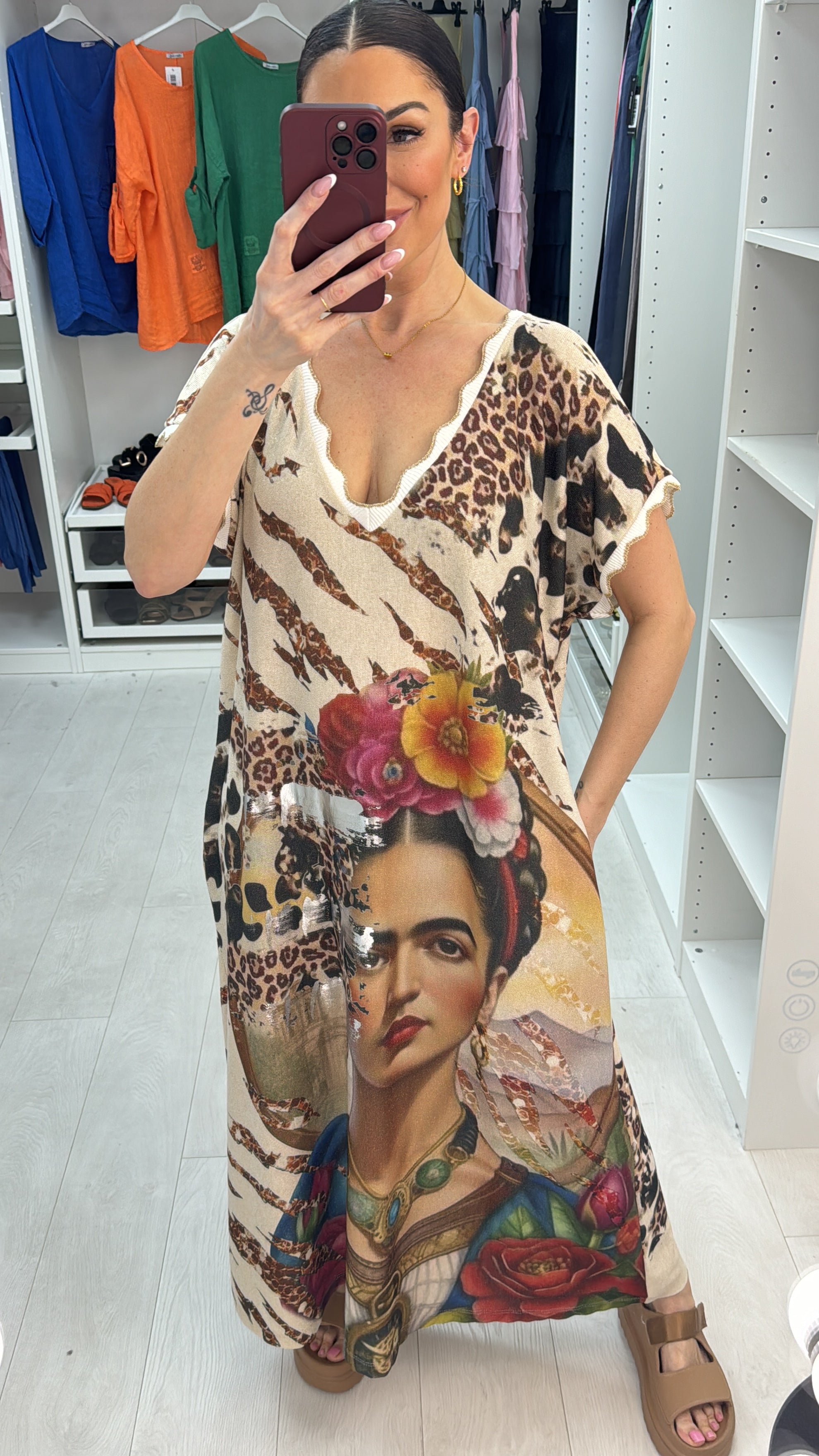 Aneta Animal Print V Neck Loose Fit Dress