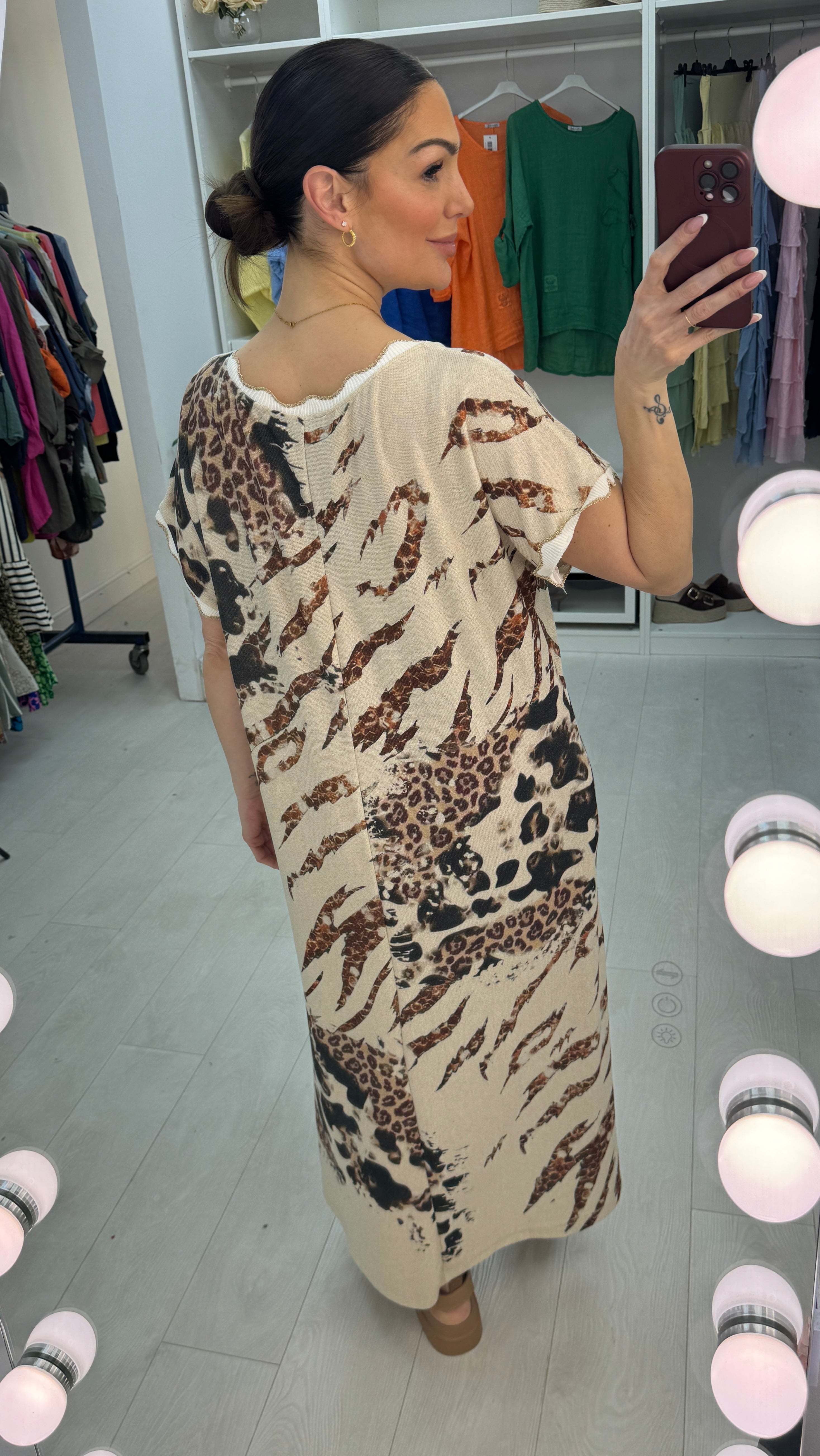 Aneta Animal Print V Neck Loose Fit Dress