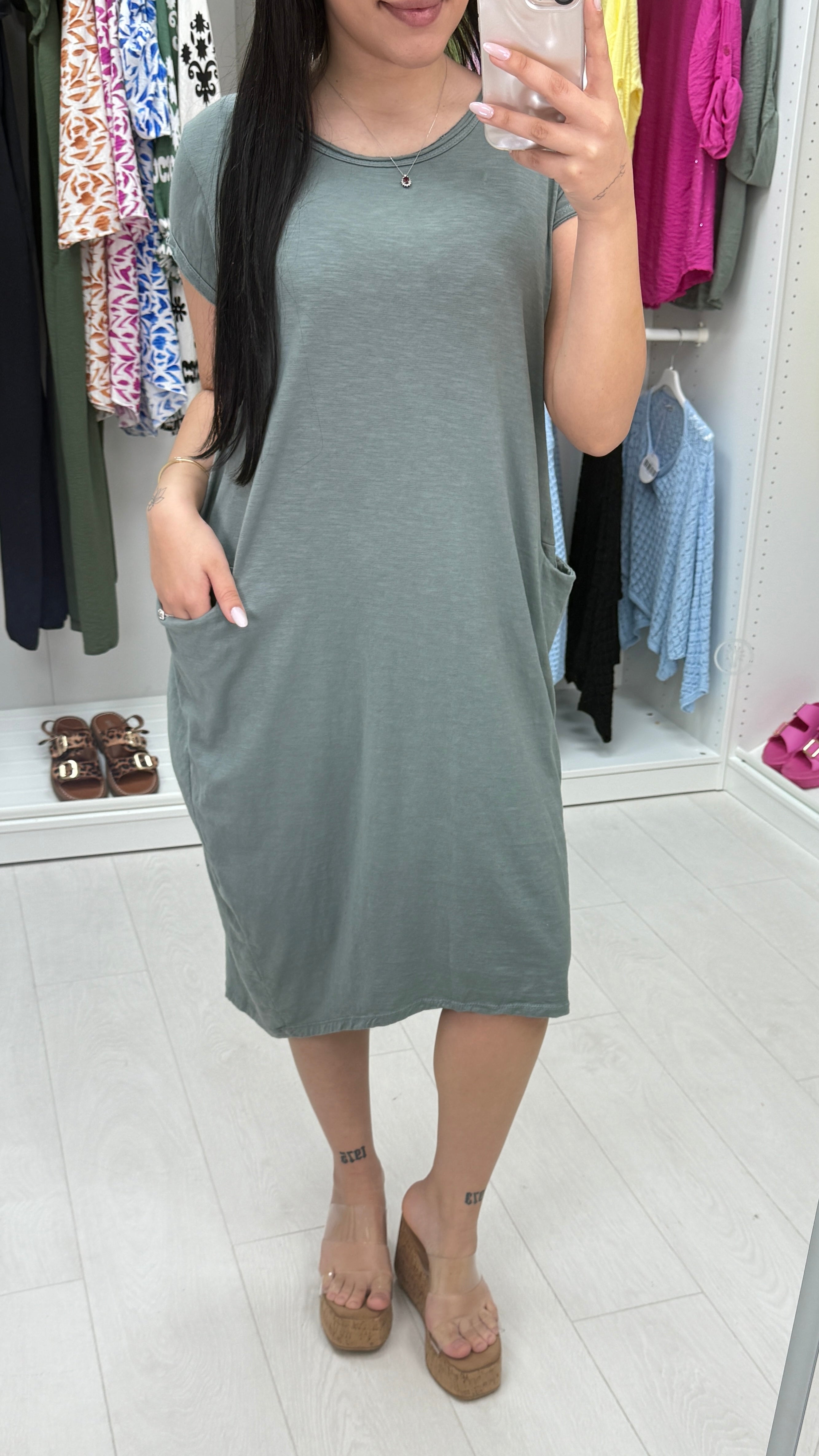 Bambina Plain Pocket Midi Dress