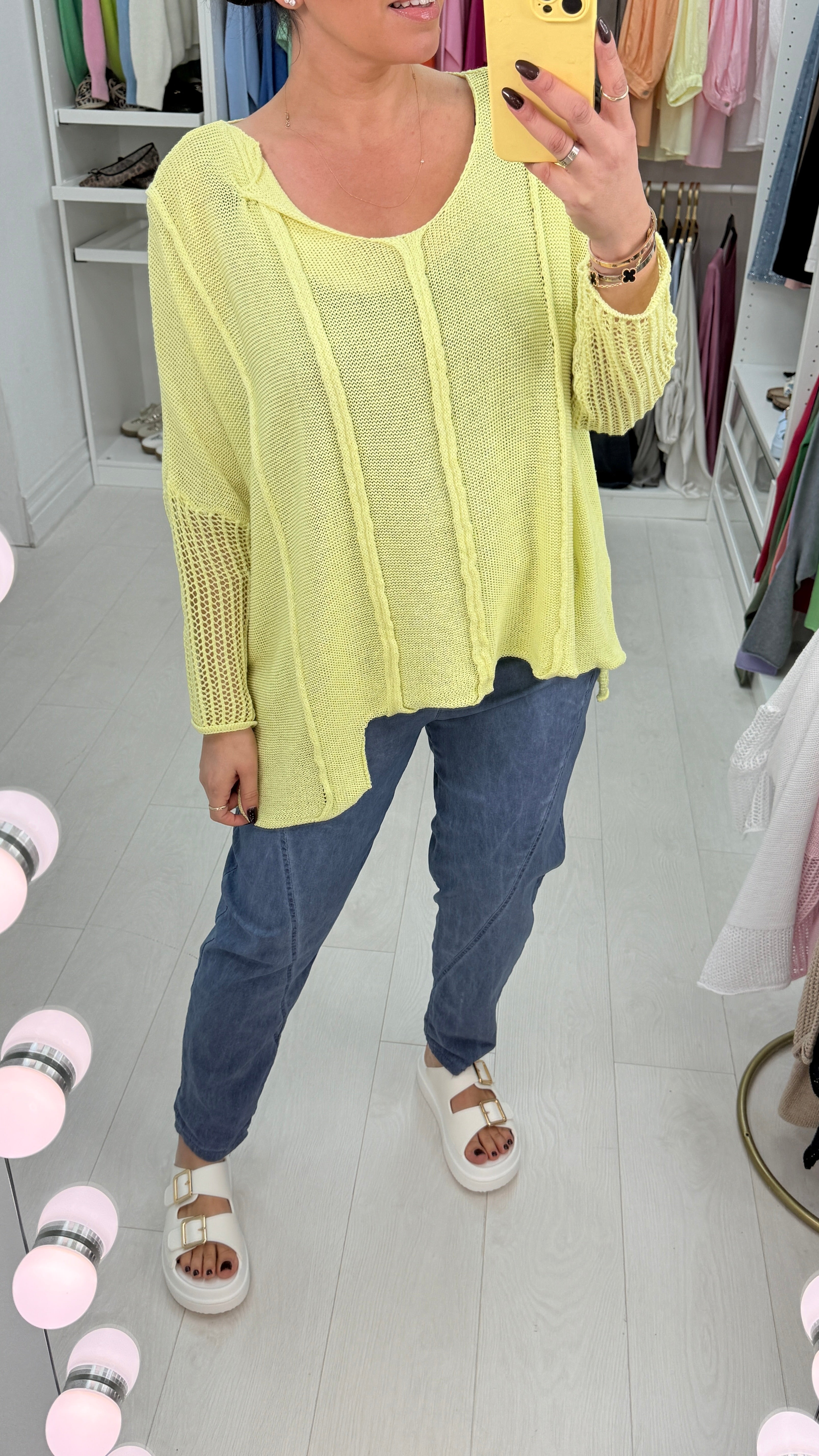 Bella Plain Asymmetric Crochet Oversized Top