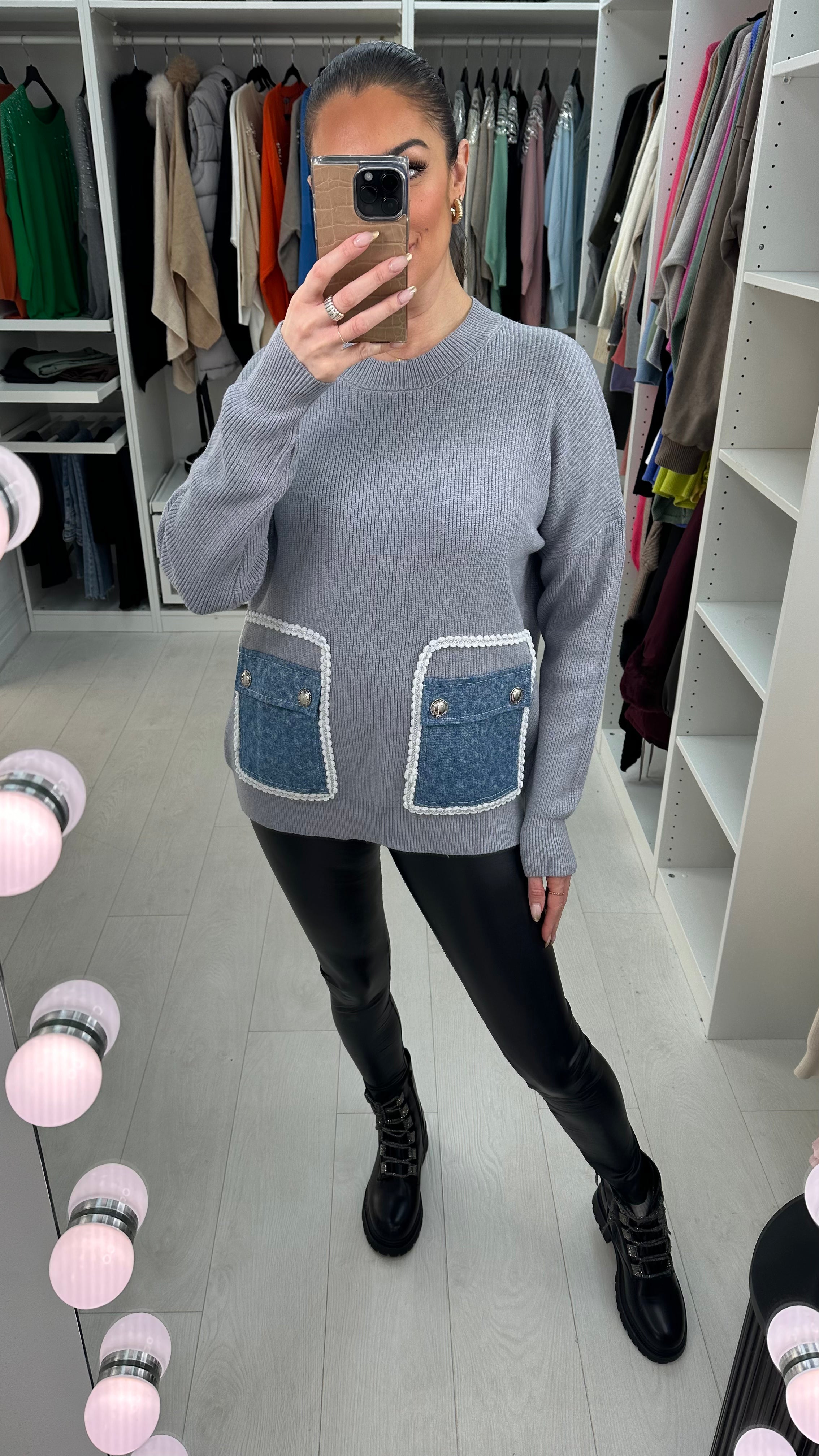 Keavy Denim Pocket Front Jumper