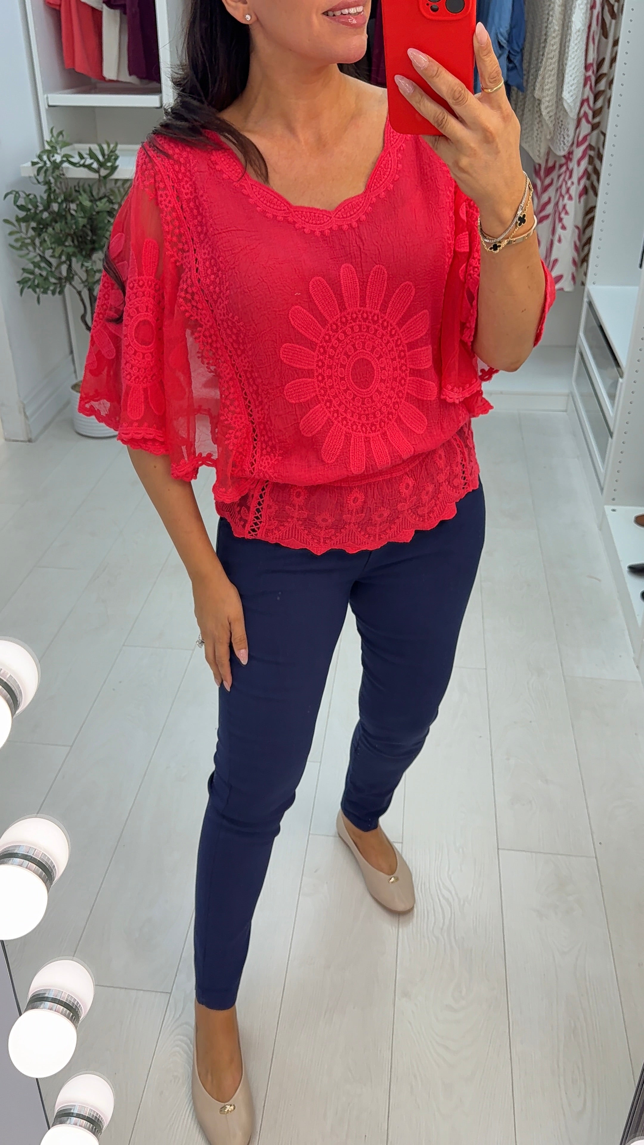 Izobel Embroidery Detailed Batwing Sleeve Blouse