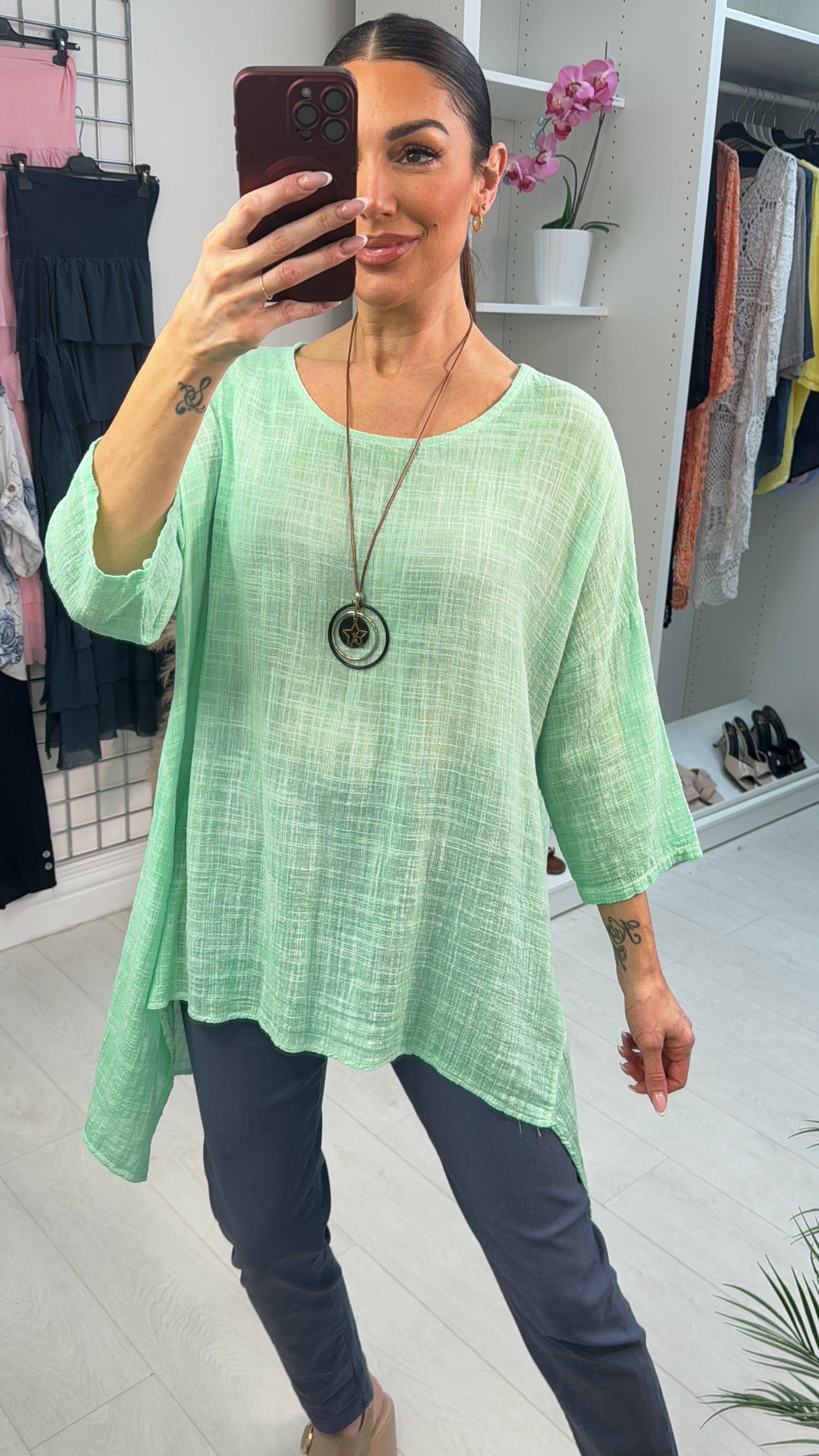 Camila Plain Necklace Loose Fit Top