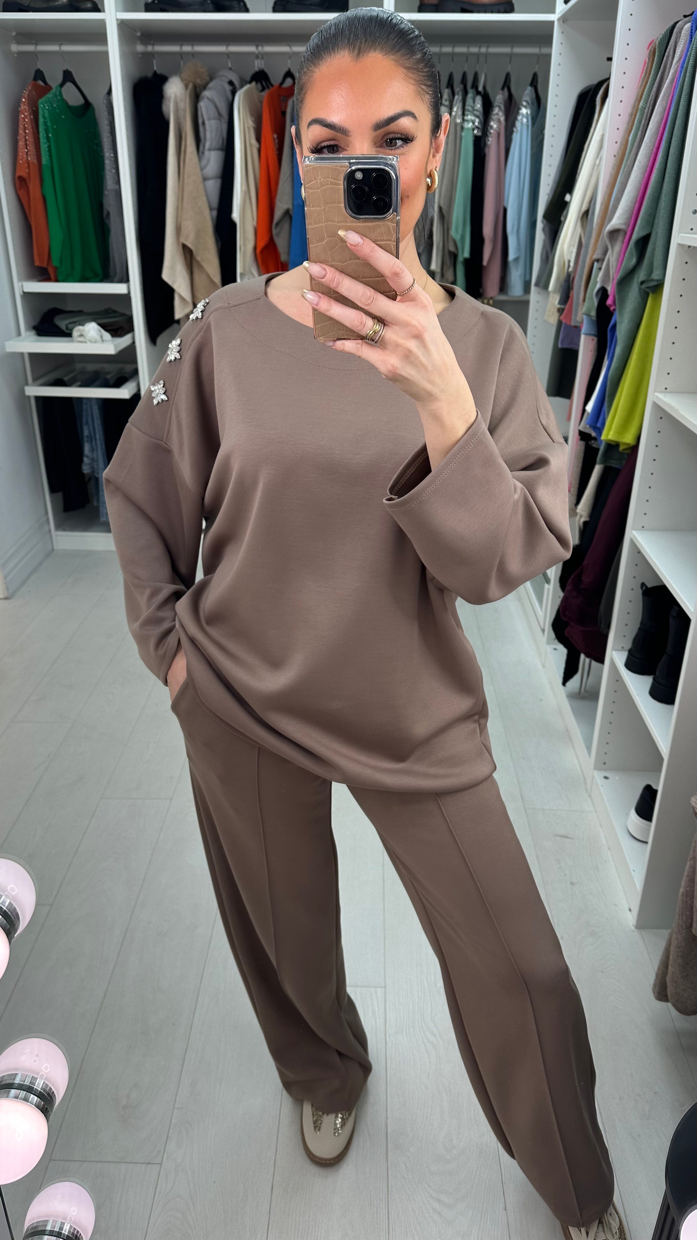 Rosalind Plain Embellished Shoulder Co-Ord Set