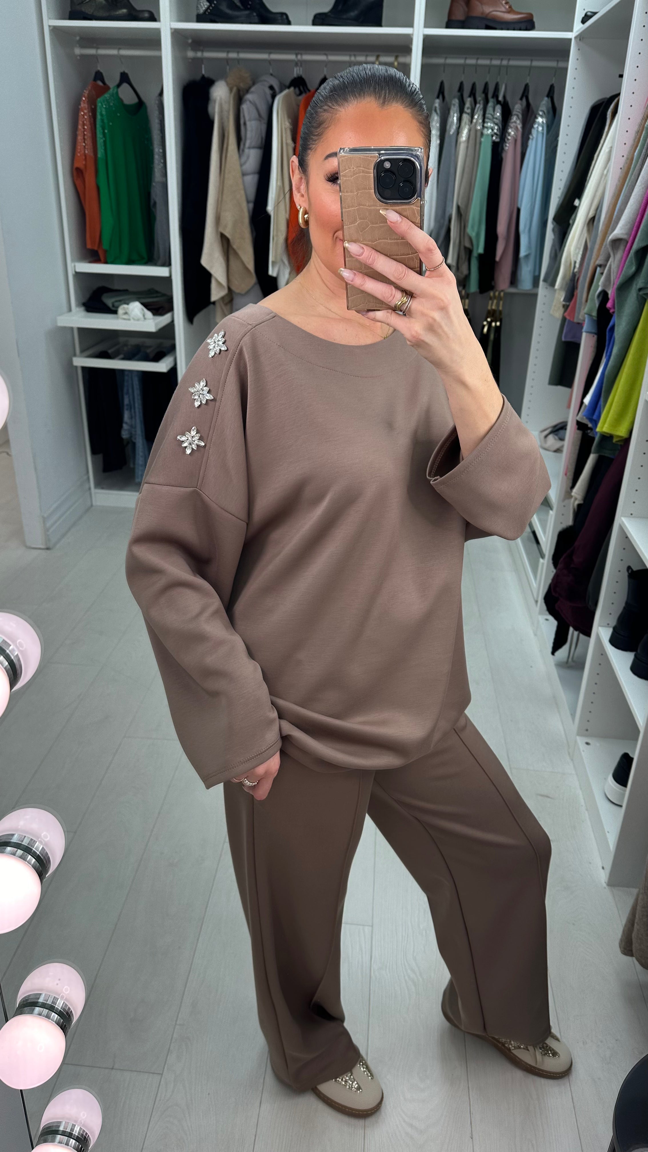 Rosalind Plain Embellished Shoulder Co-Ord Set