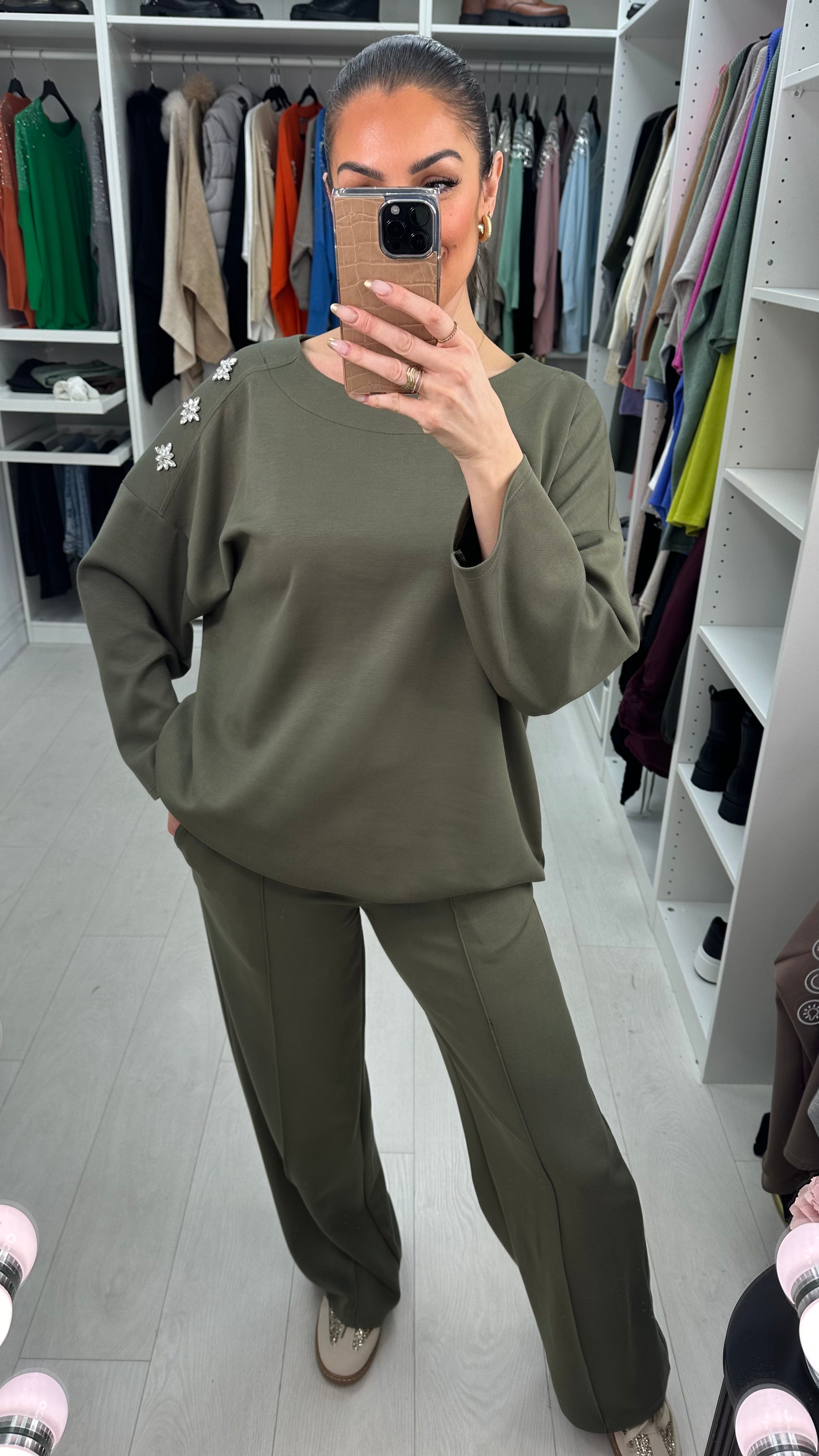 Rosalind Plain Embellished Shoulder Co-Ord Set