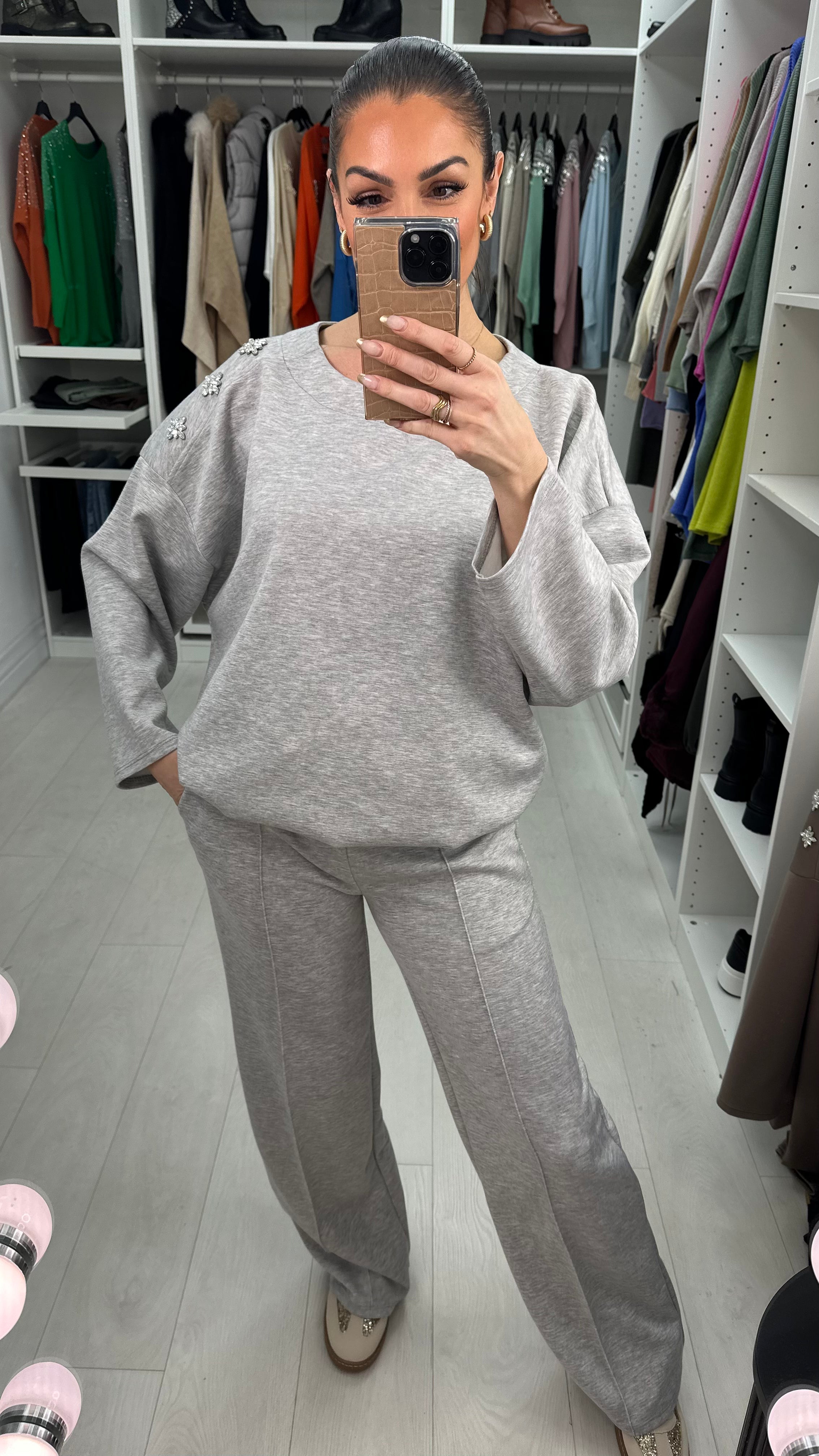 Rosalind Plain Embellished Shoulder Co-Ord Set