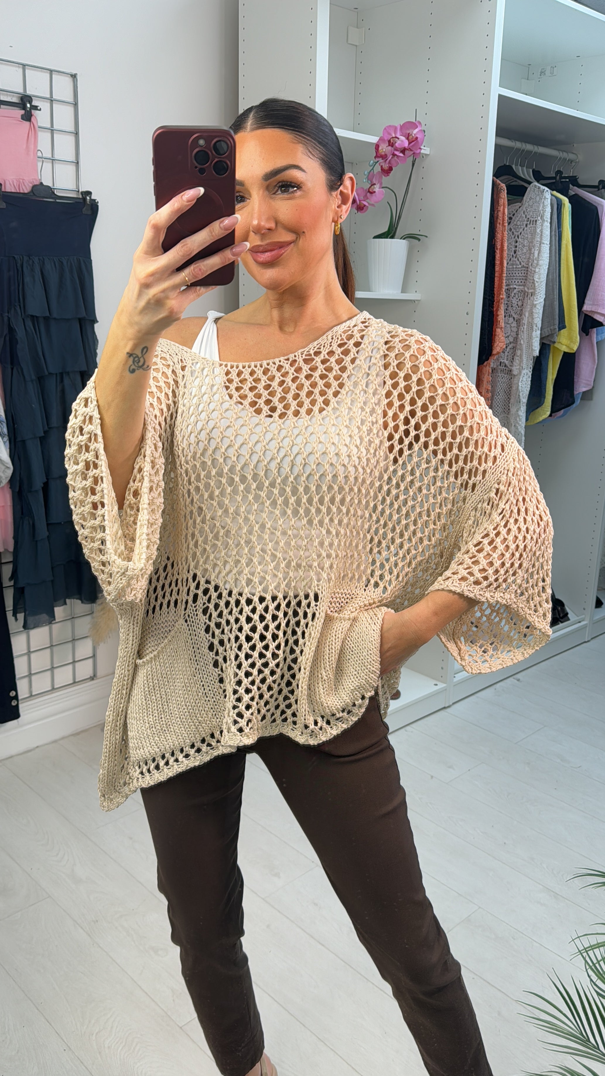 Melia Pocket Front Loose Fit Crochet Top