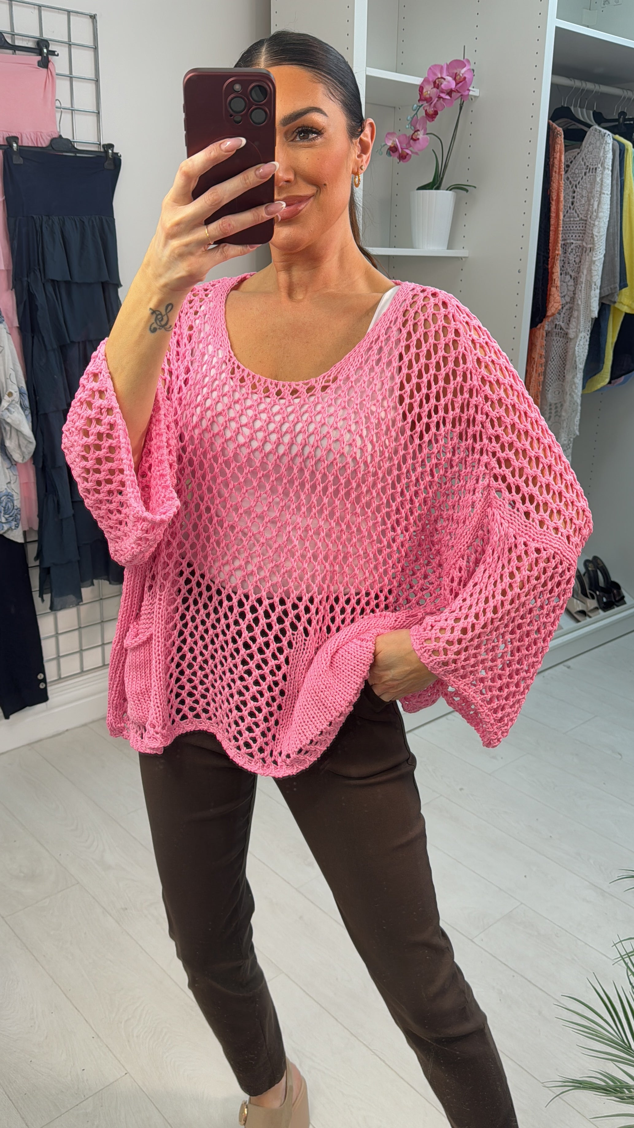 Melia Pocket Front Loose Fit Crochet Top