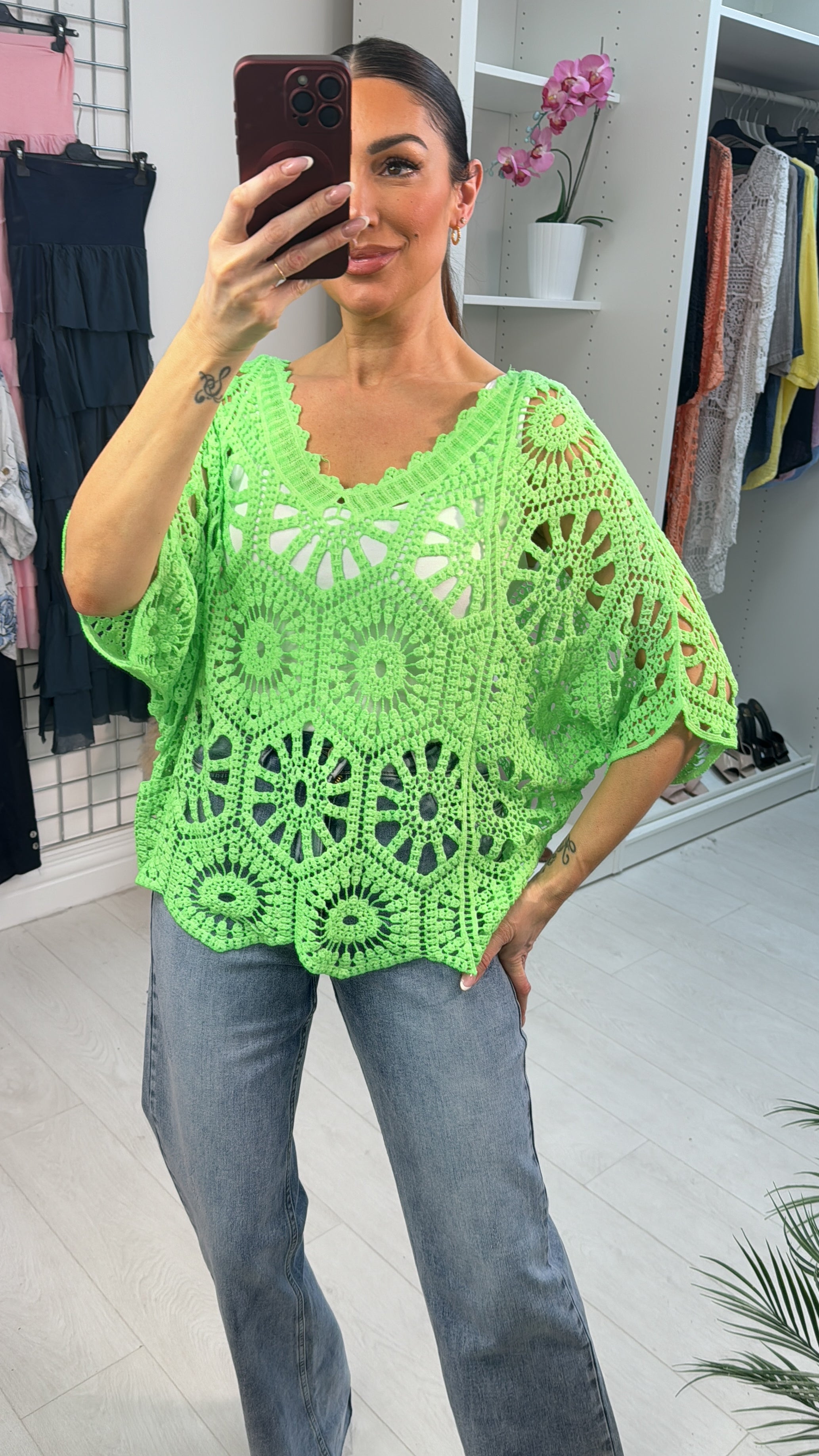 Brinda Neon Batwing Crochet Top