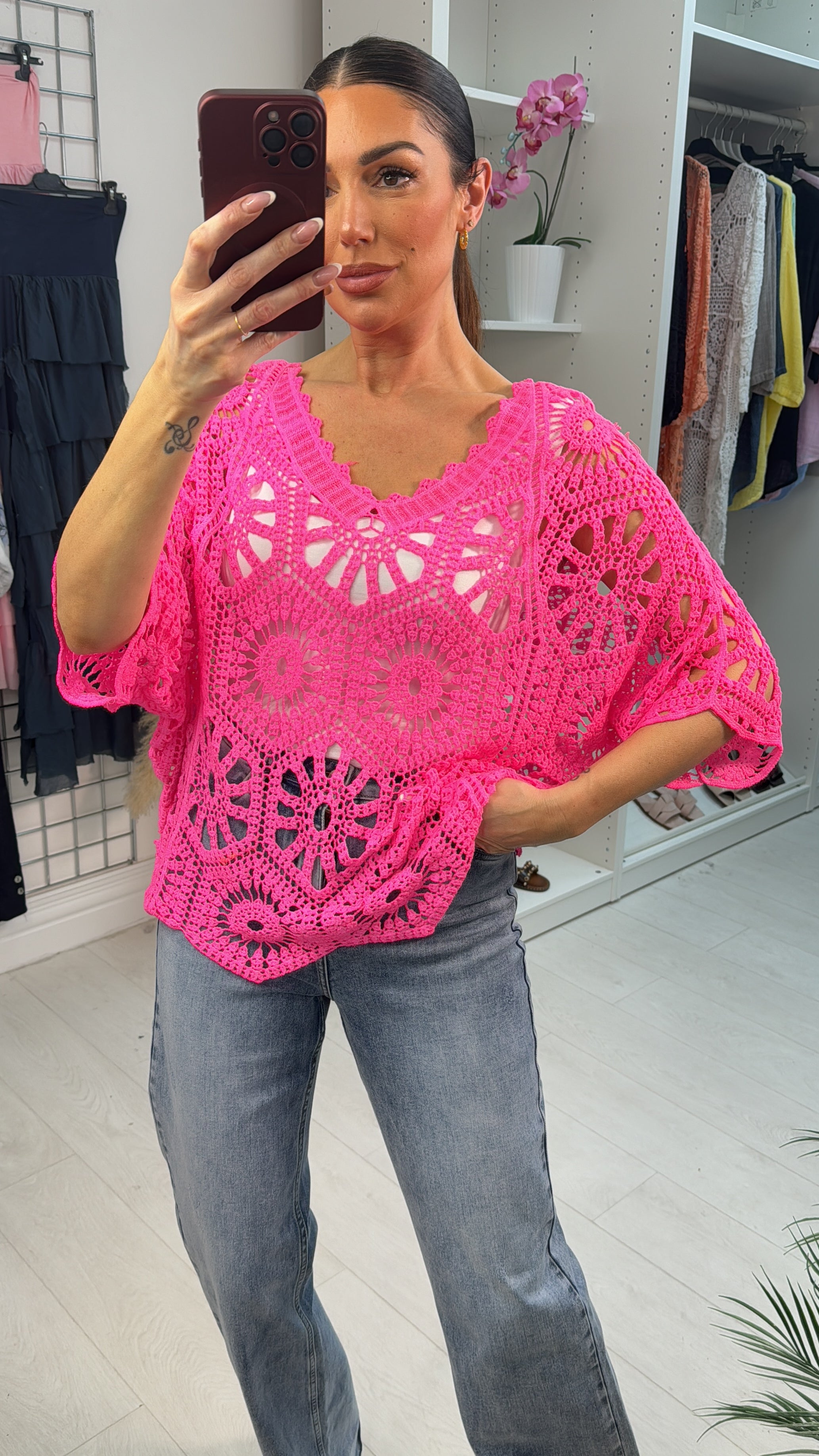 Brinda Neon Batwing Crochet Top