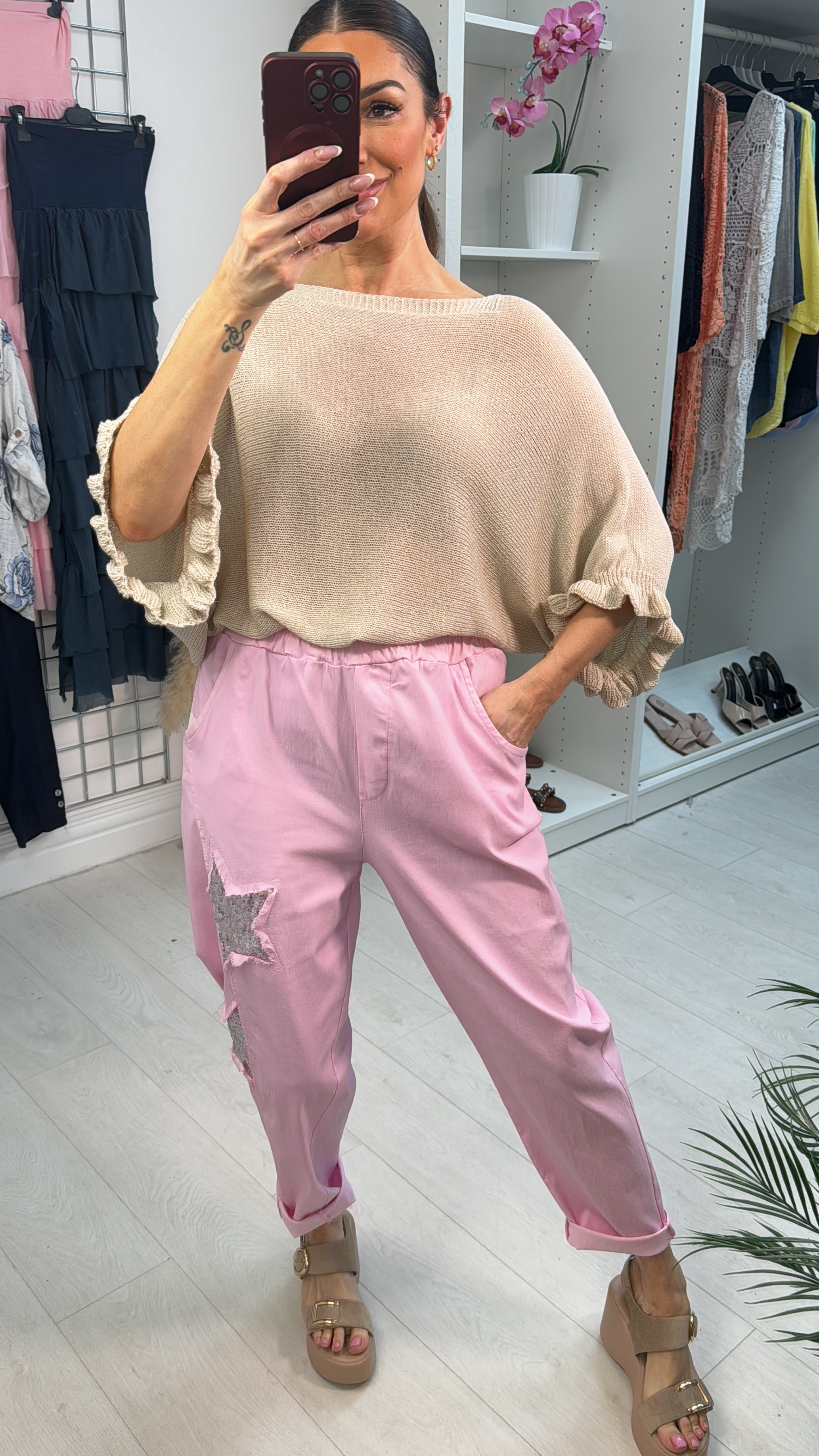 Harvie Plain Sequin Star Detail Magic Joggers