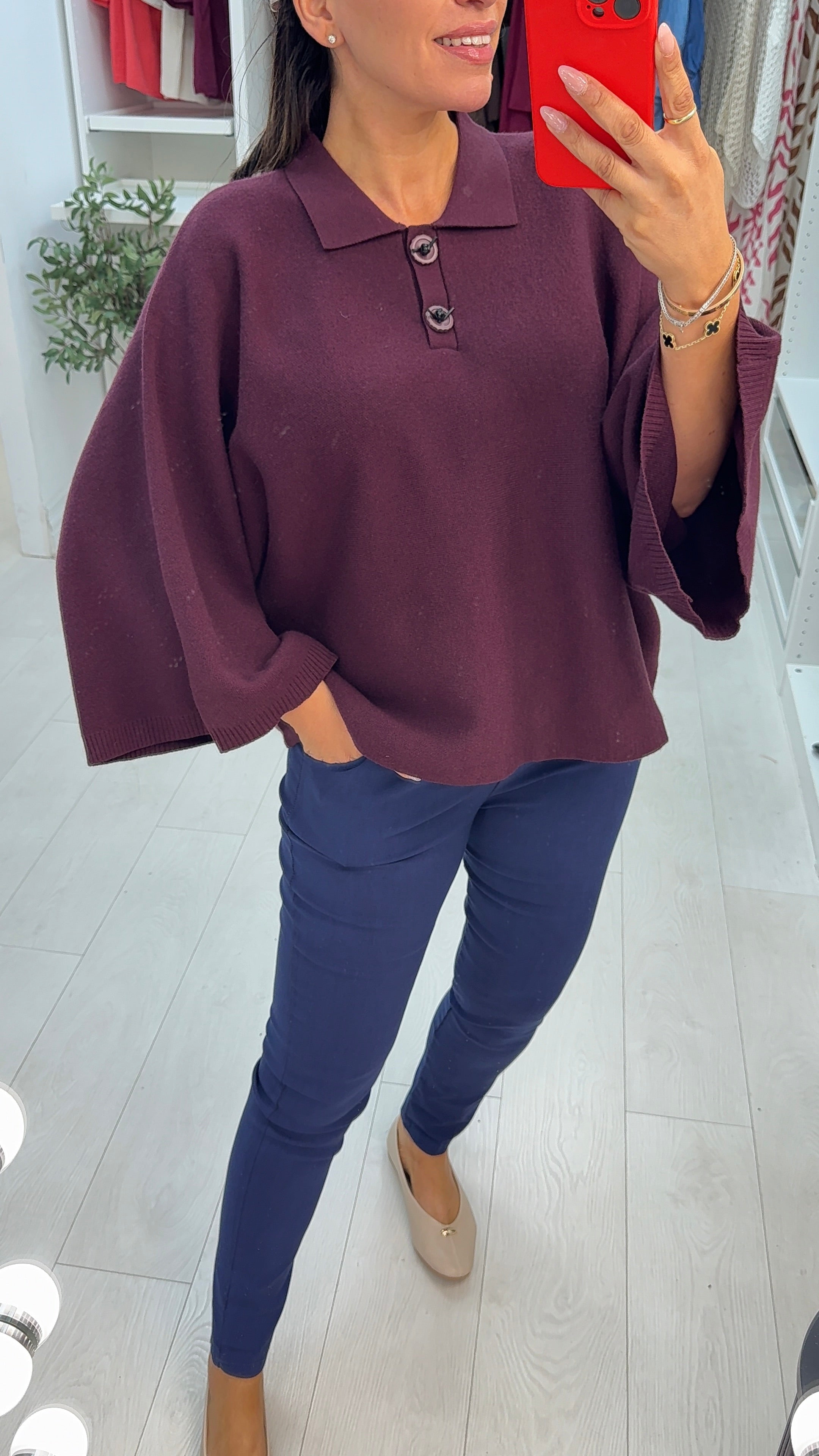 Hilarie Plain Collared Batwing Jumper