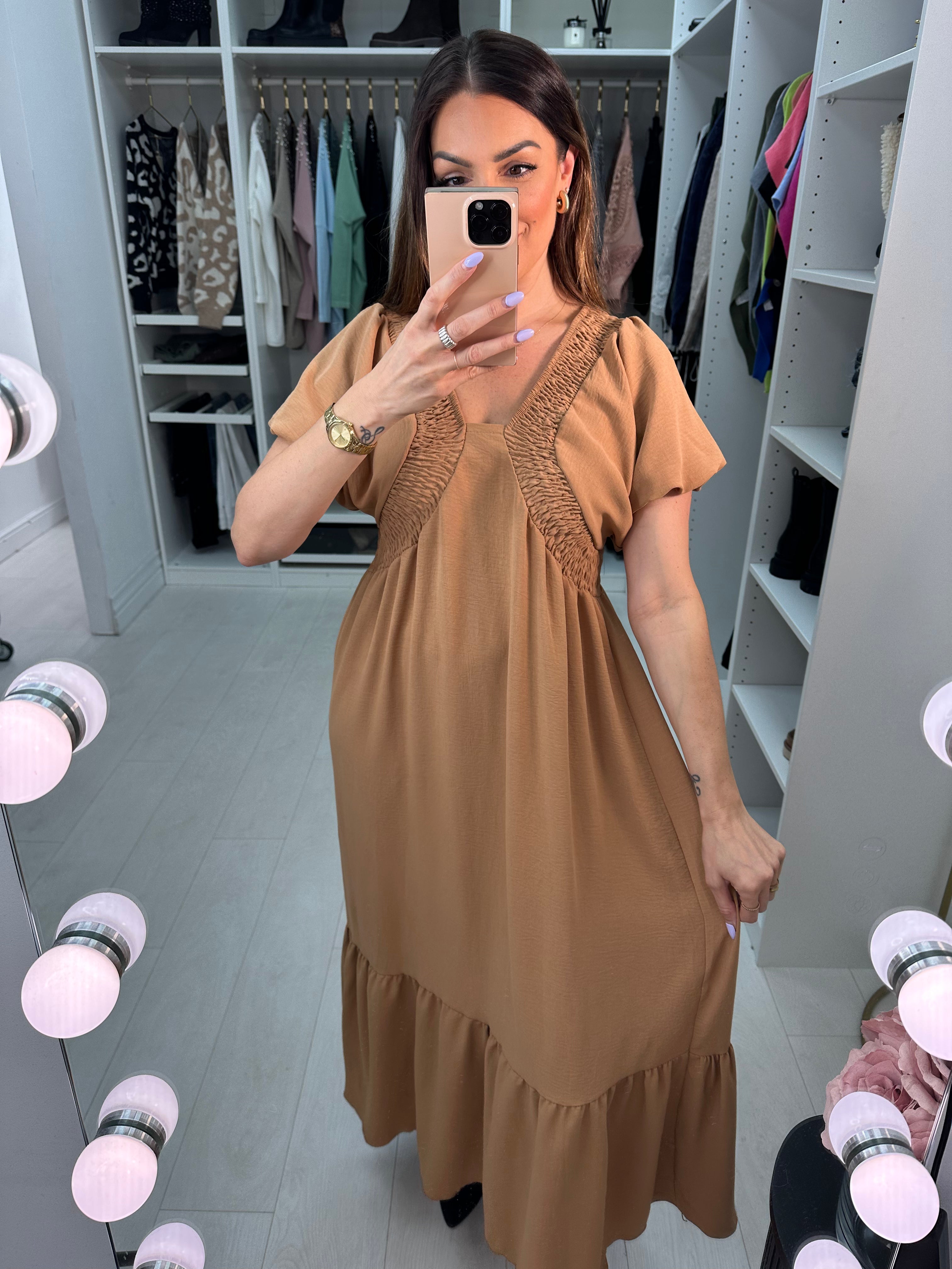 Priya Balloon Sleeve Smock Maxi Dress