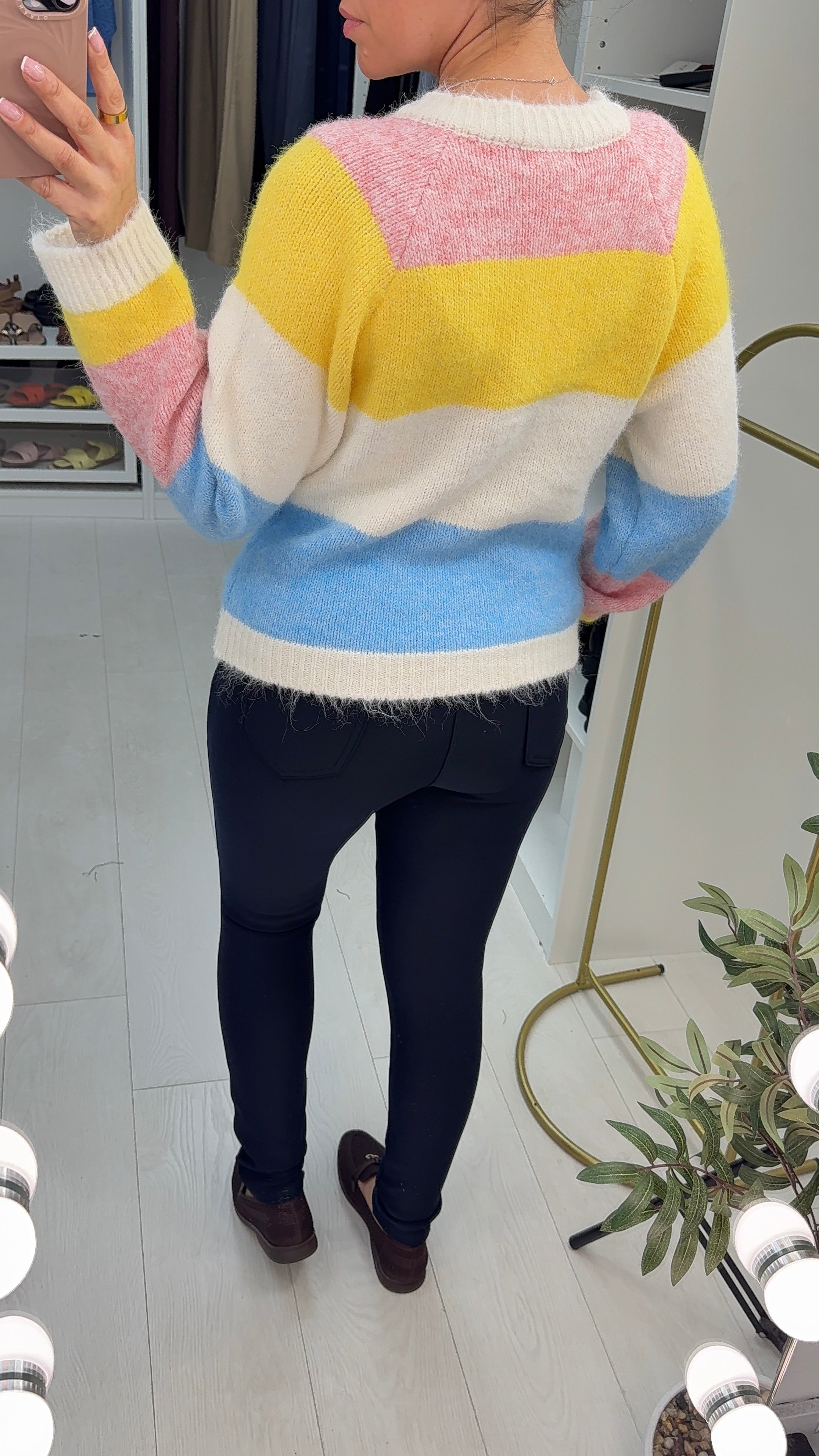 Imelda Colour Block Floral Button Detail Jumper