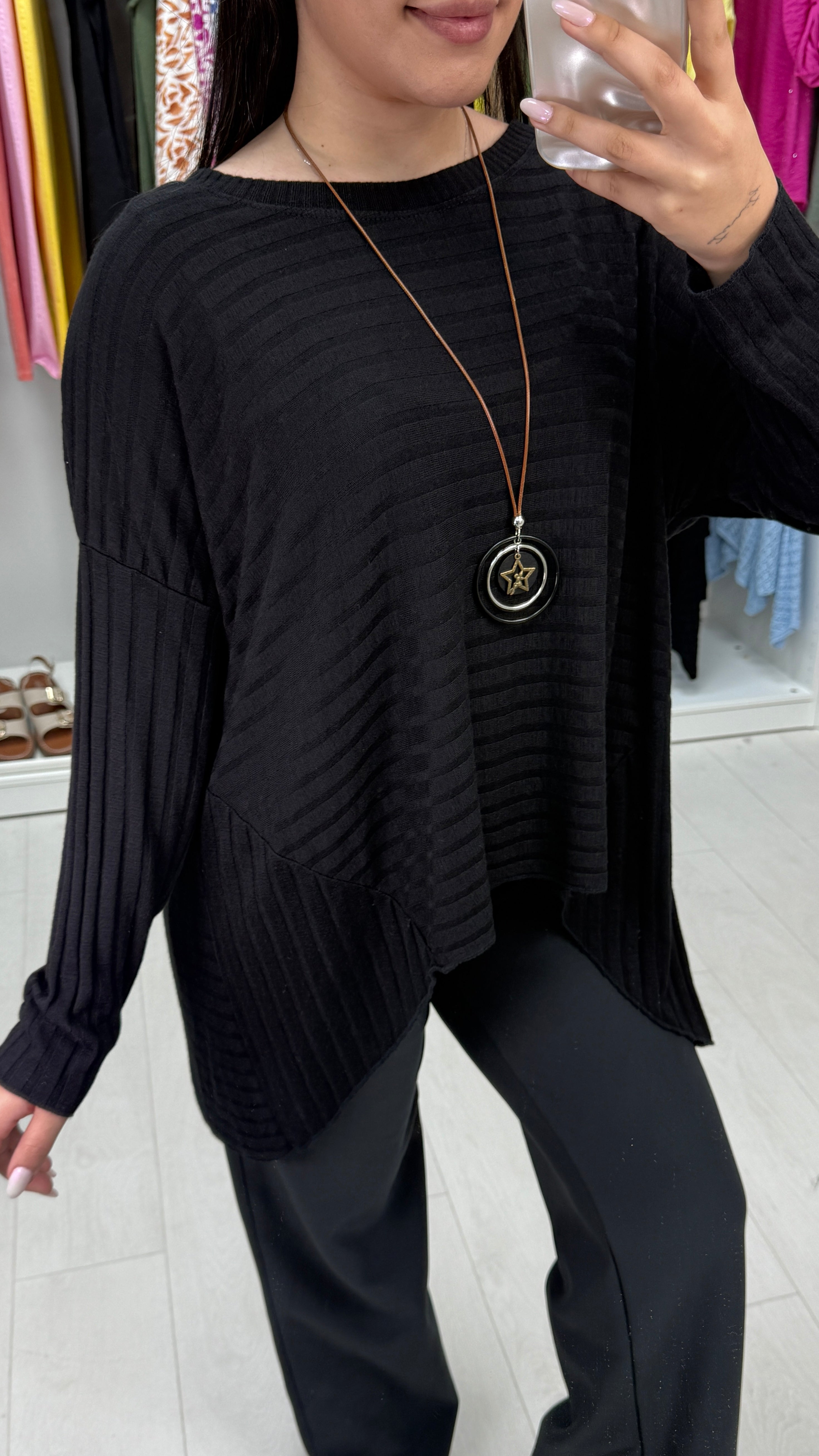 Akira Plain Asymmetric Thin Knit Top