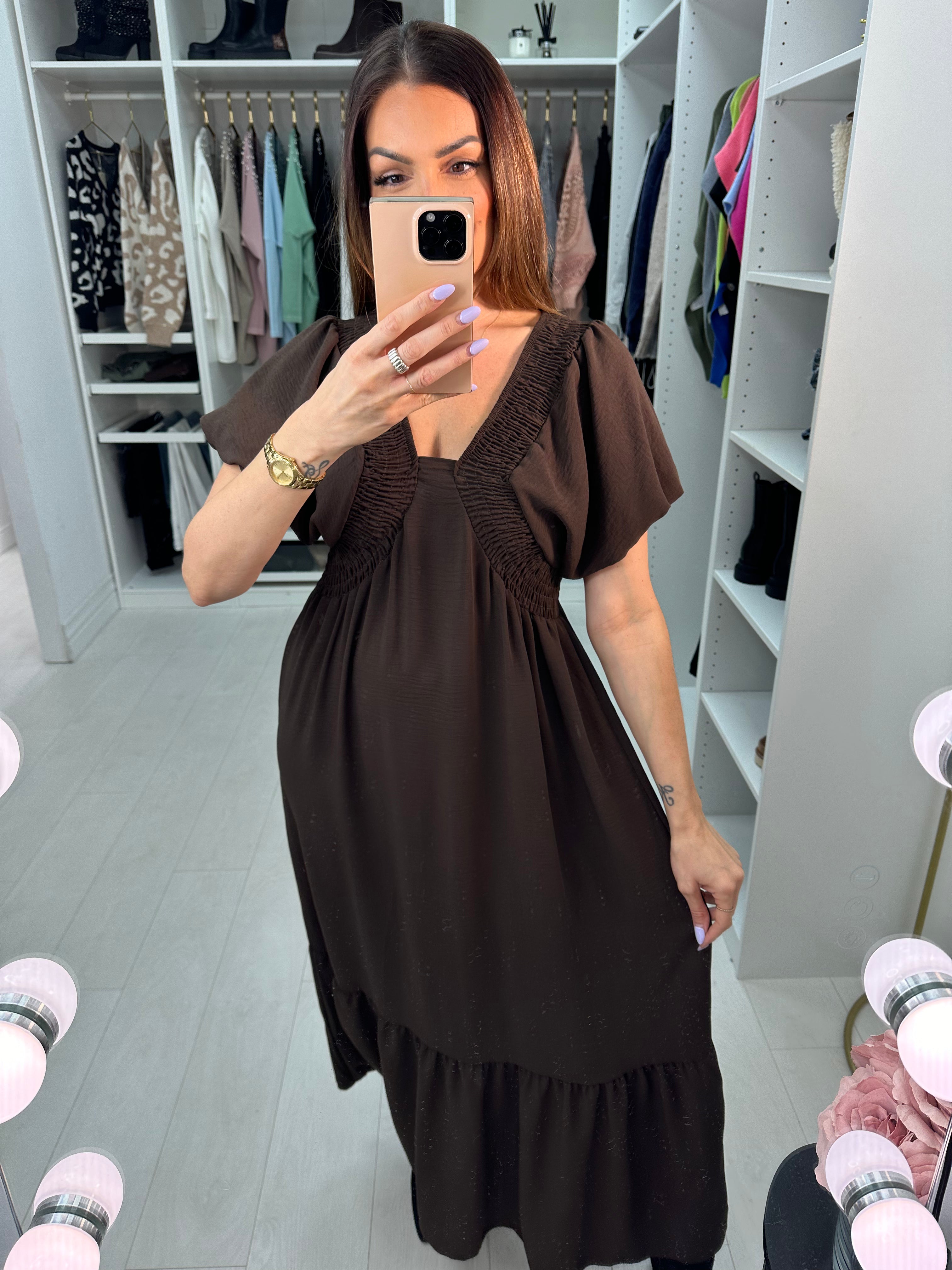 Priya Balloon Sleeve Smock Maxi Dress