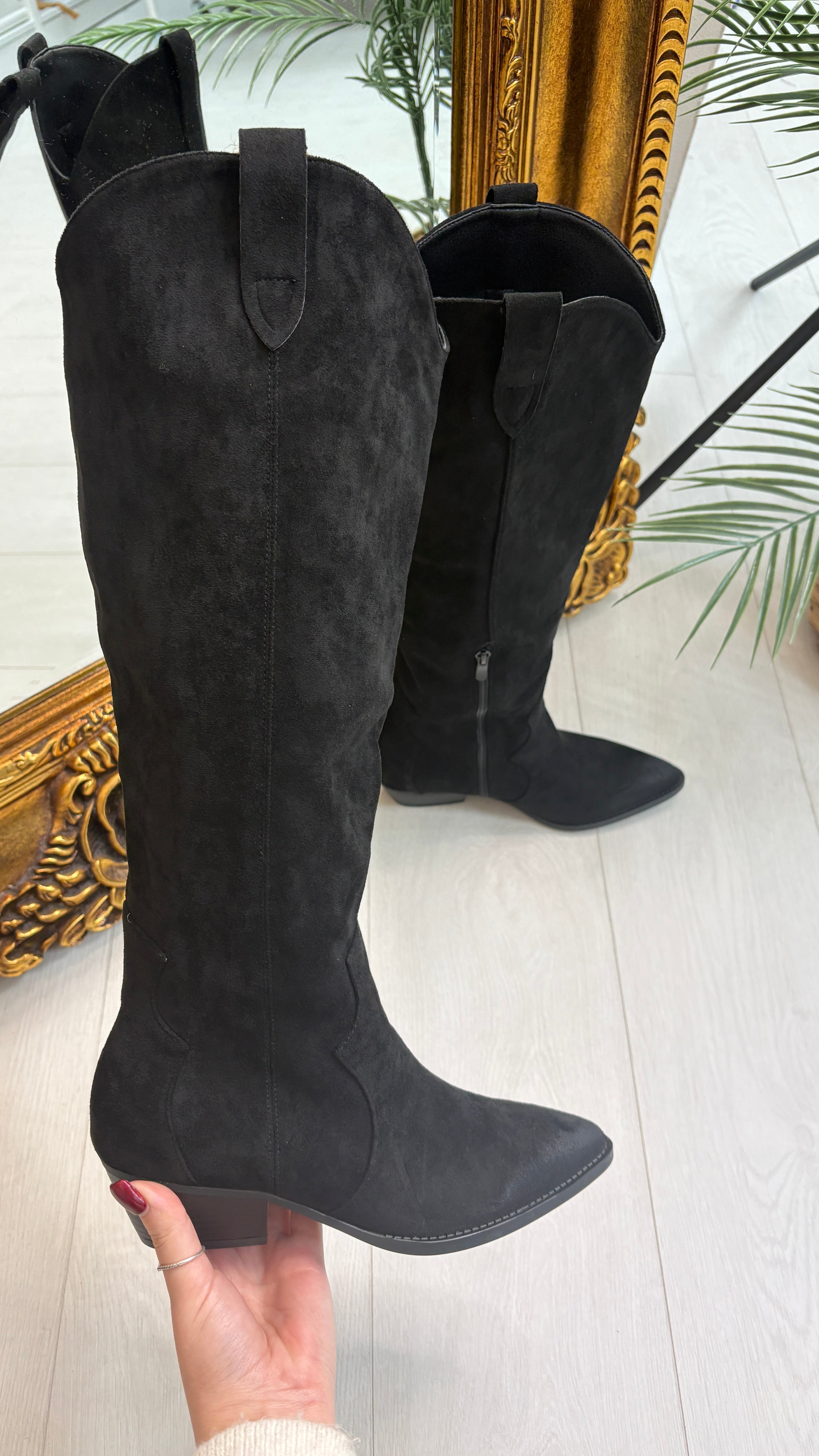 Chantel Faux Suede Pointed Western Boots