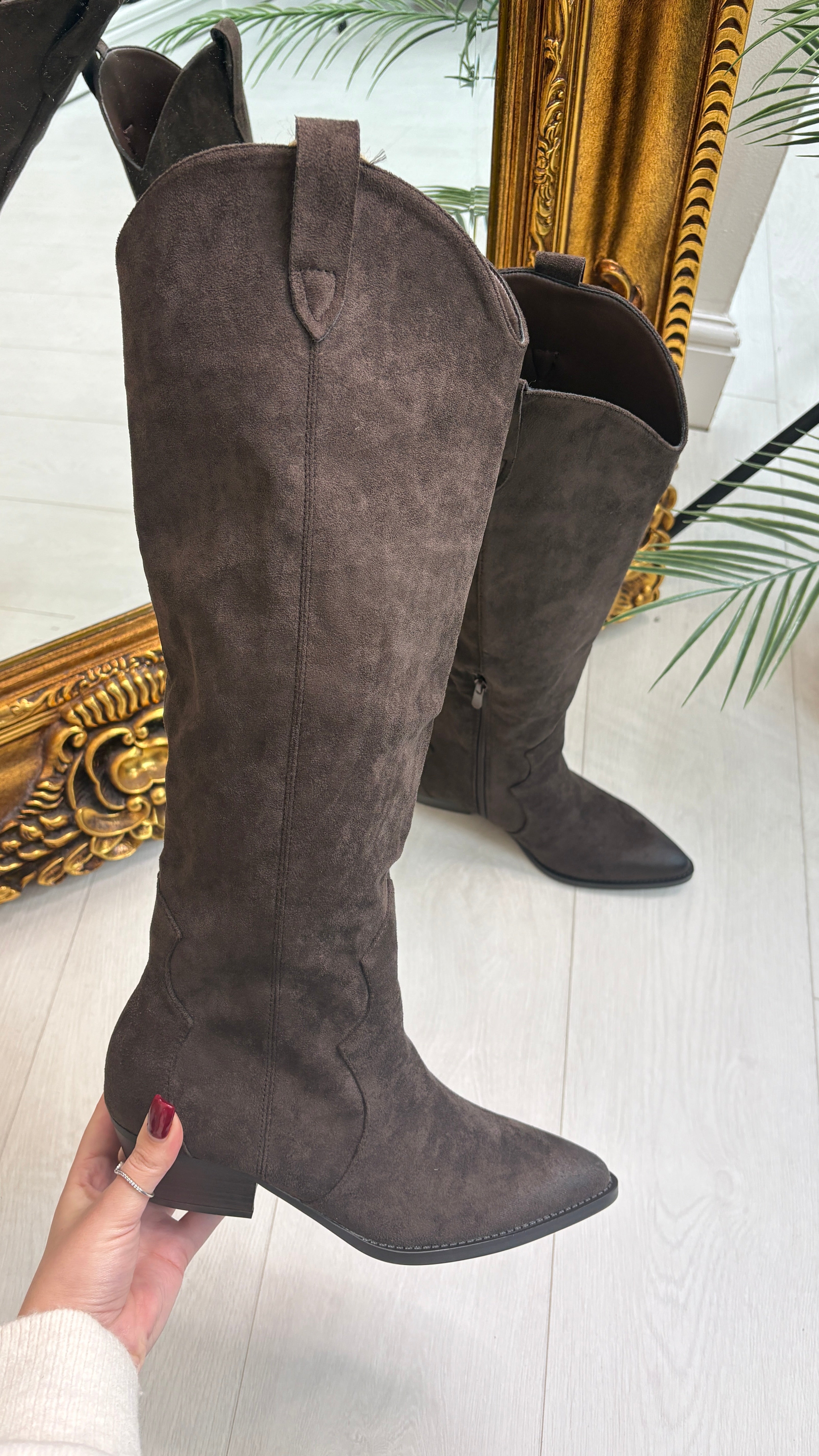 Chantel Faux Suede Pointed Western Boots