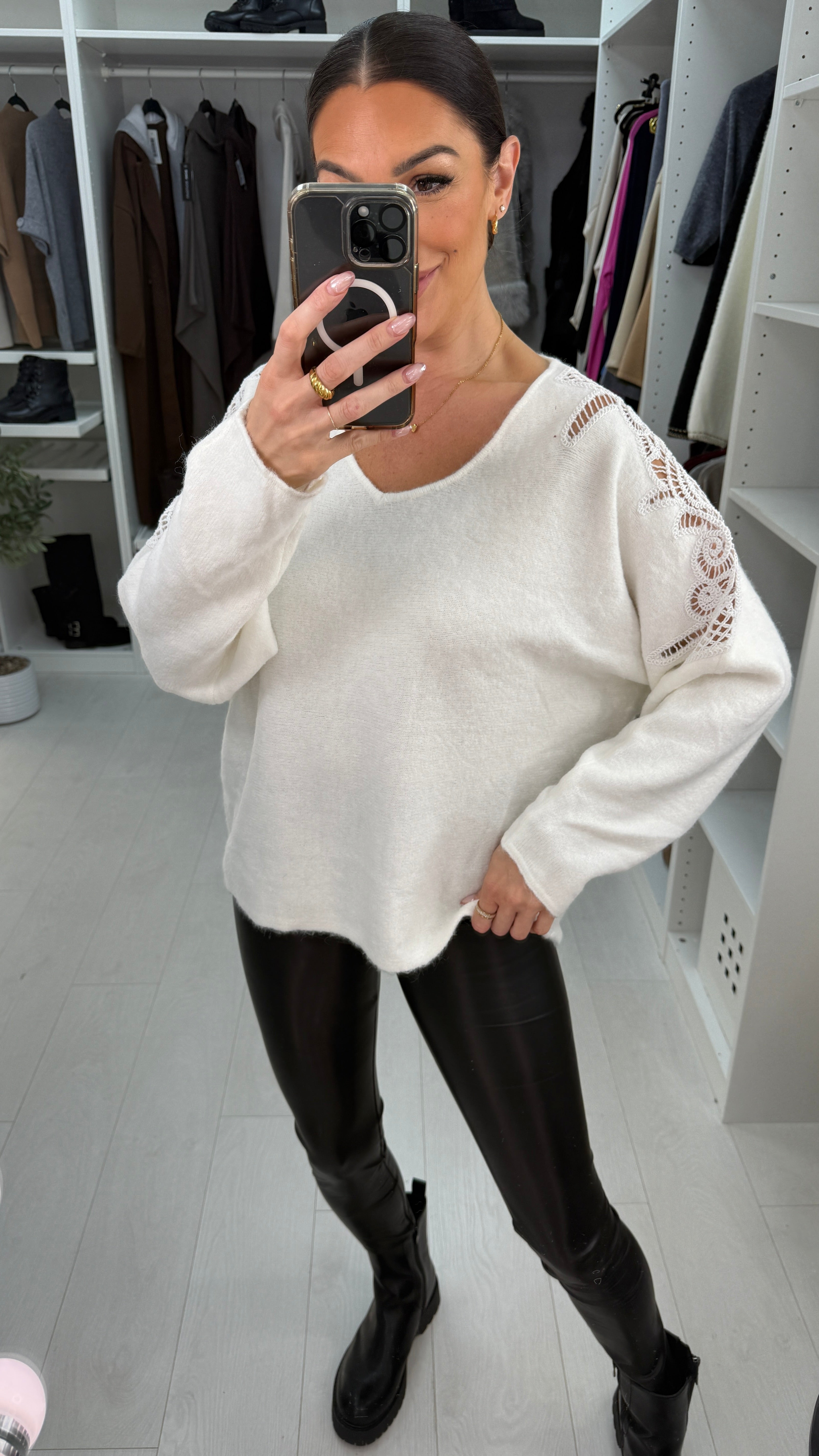 Rozlyn Super Soft Crochet Sleeve Detail Jumper