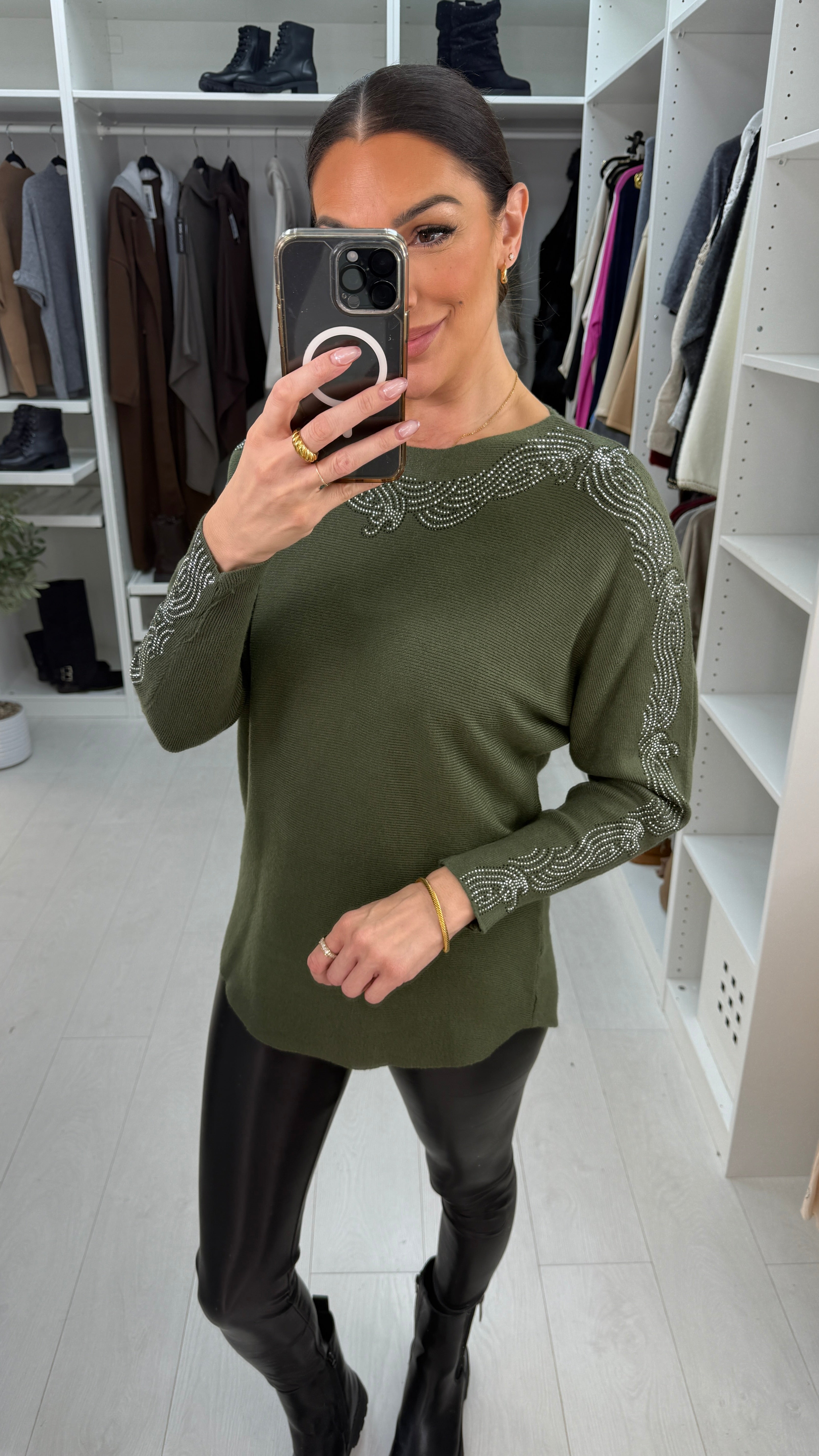 Carmena Diamante Detail Ribbed Knit Jumper