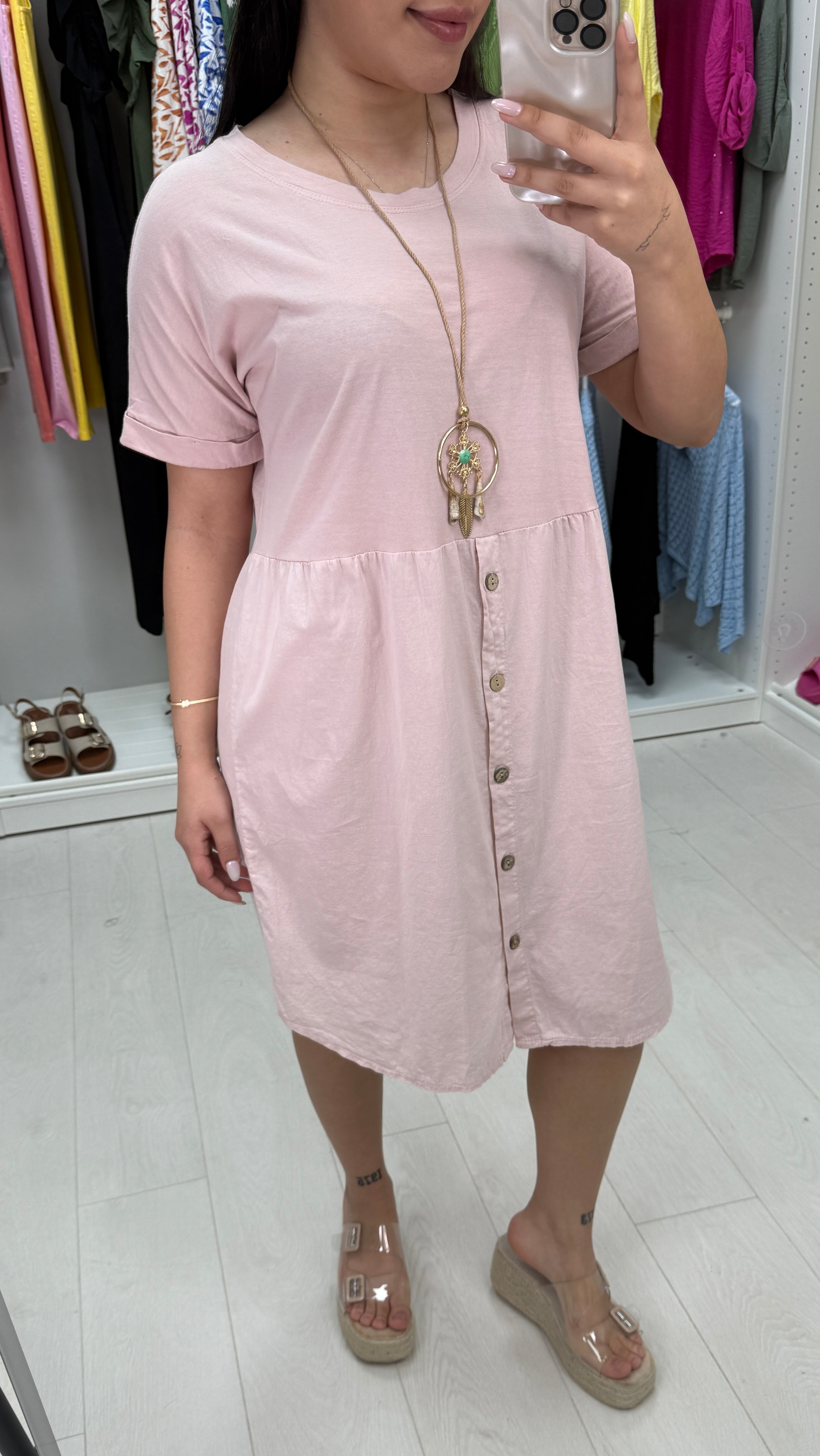 Palmina Button Detailed Necklace Dress