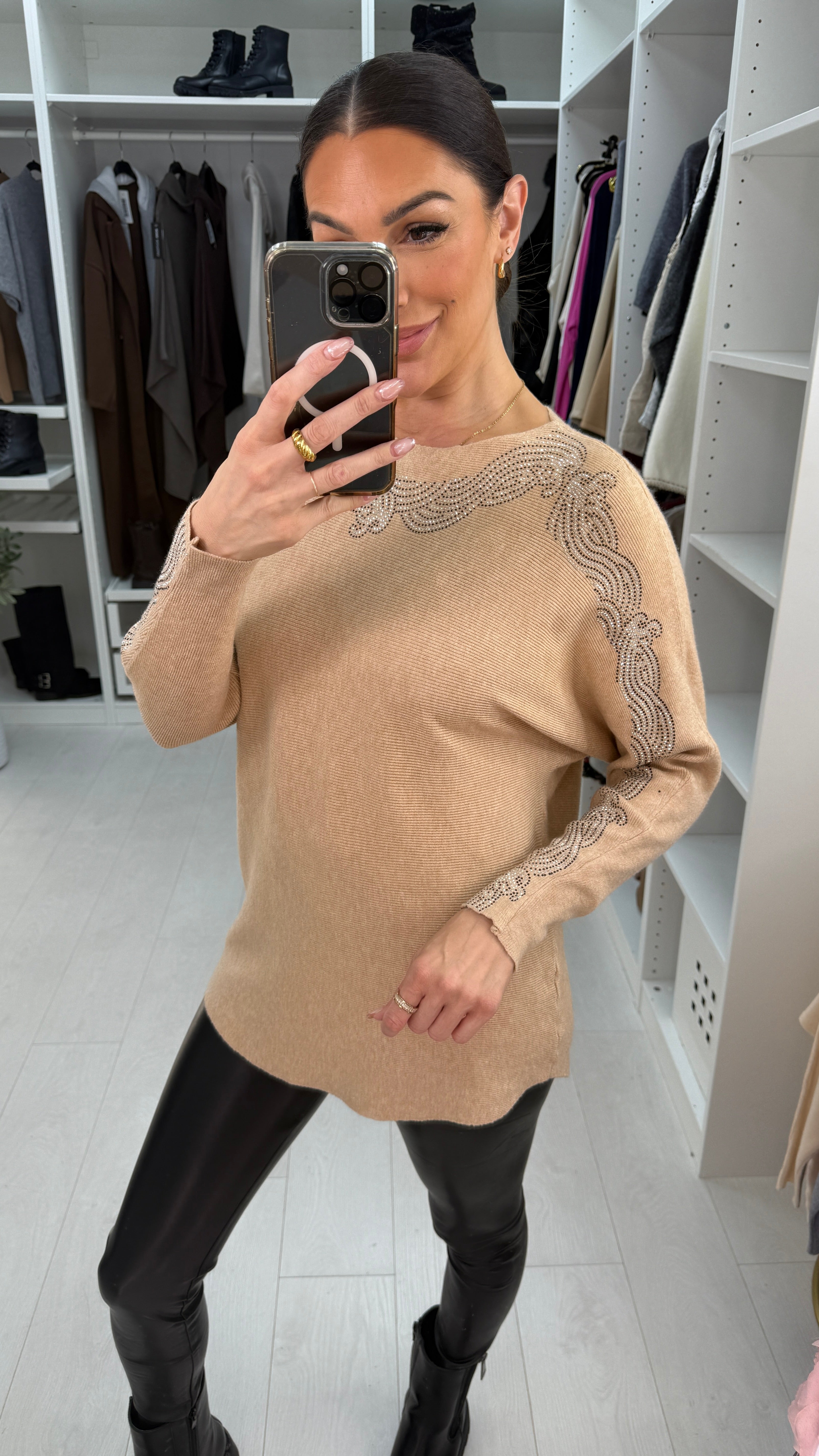 Carmena Diamante Detail Ribbed Knit Jumper