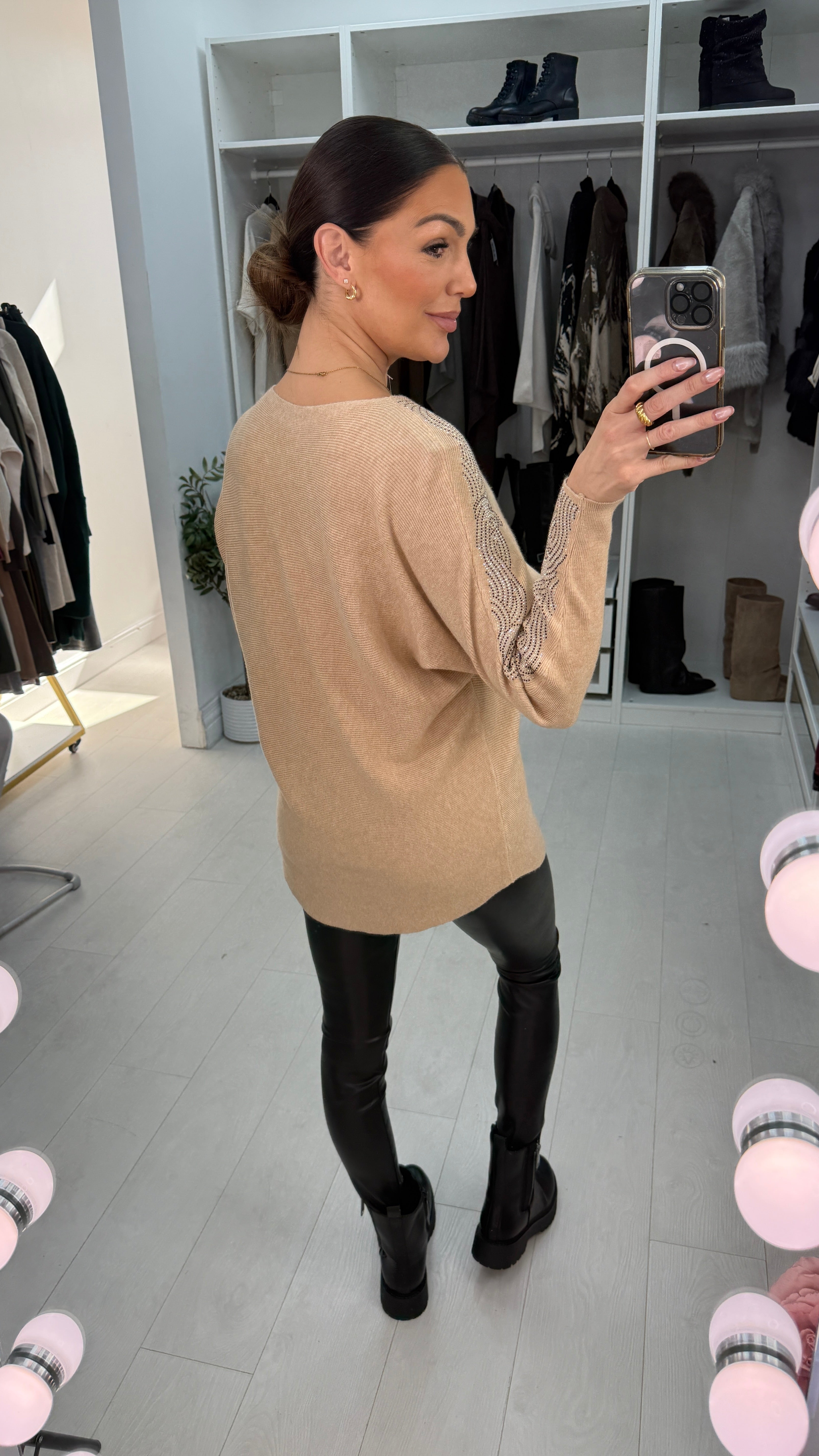 Carmena Diamante Detail Ribbed Knit Jumper