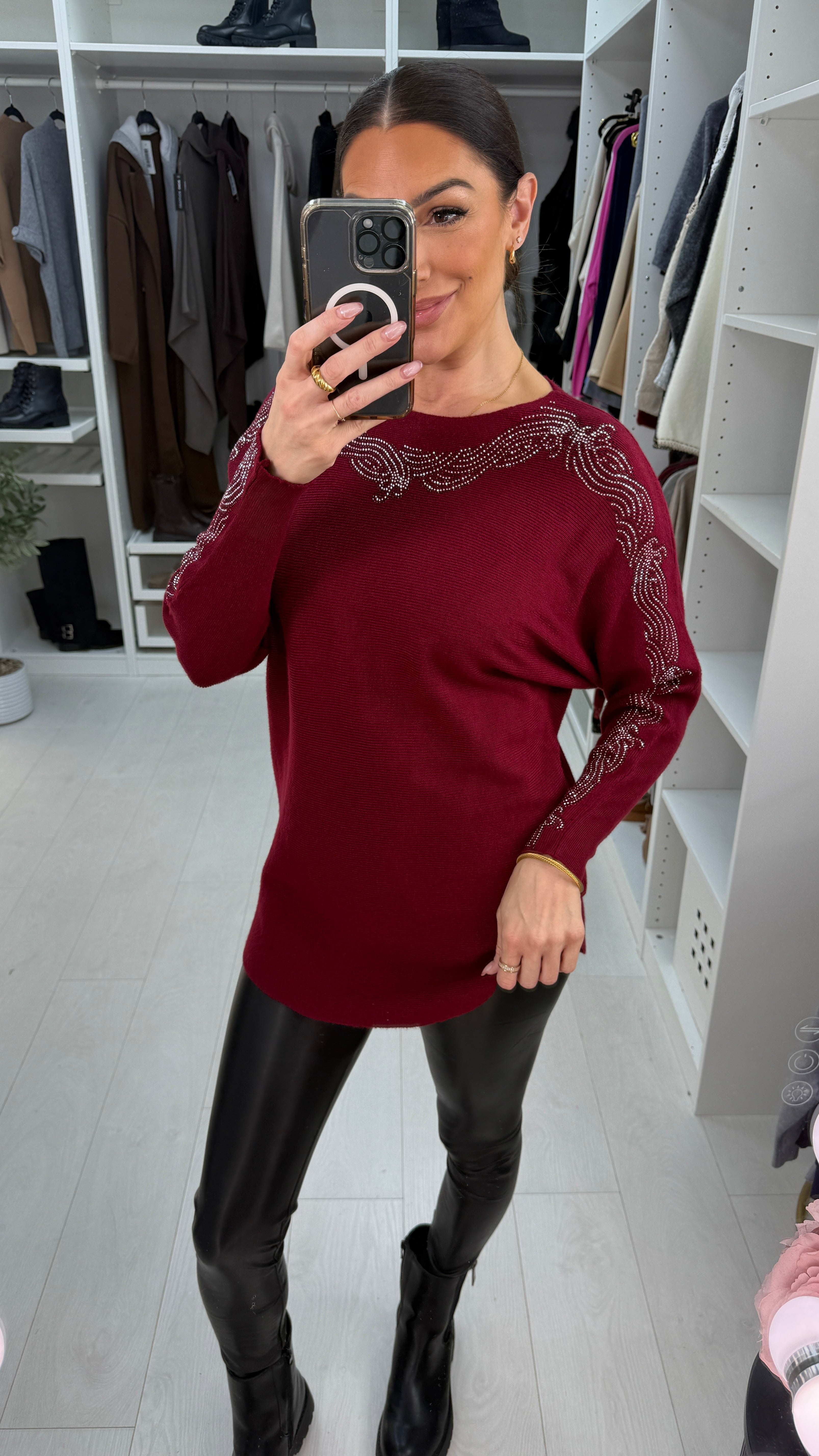 Carmena Diamante Detail Ribbed Knit Jumper