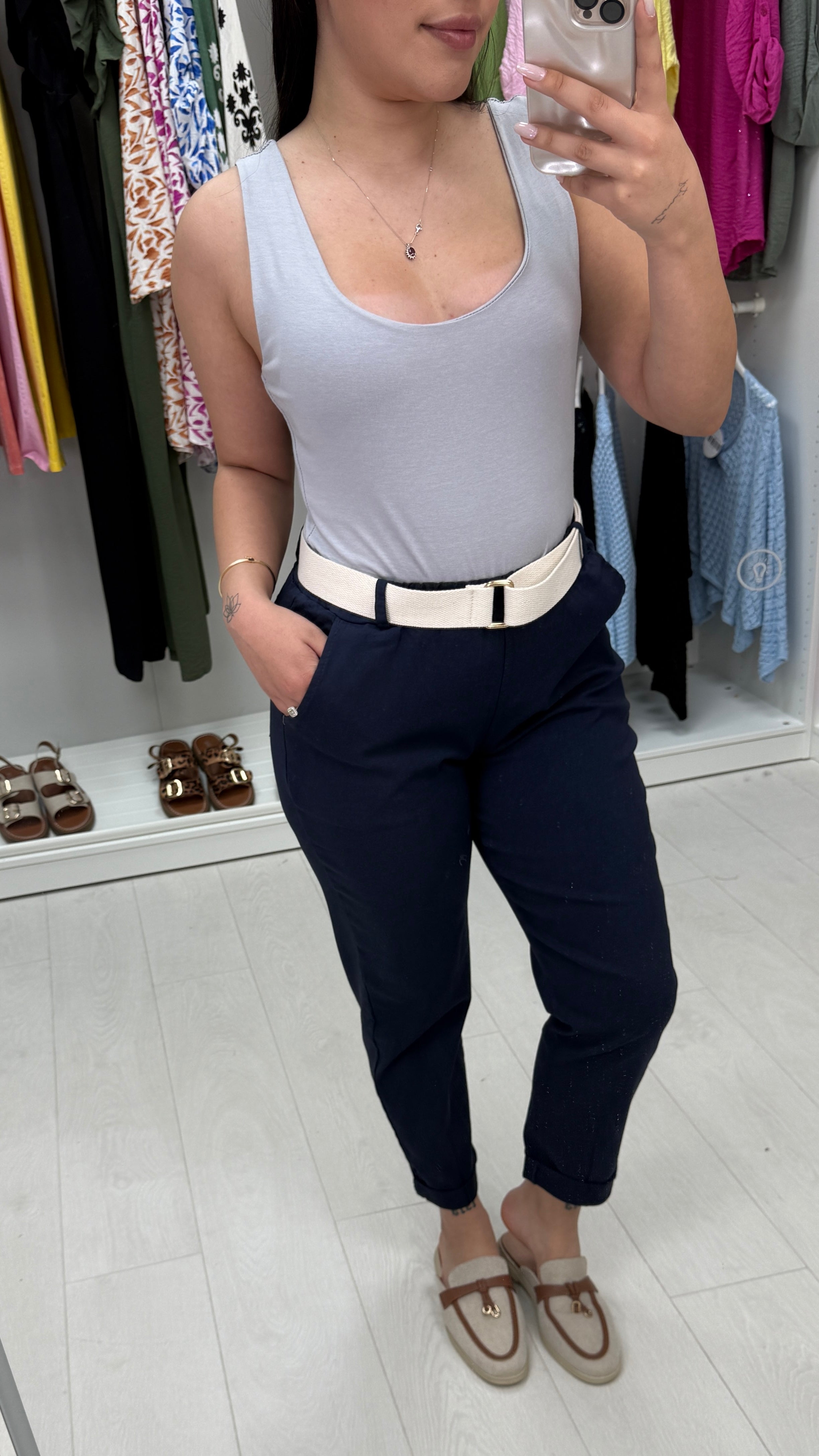 Amor Plain Magic Fit Belted Trousers