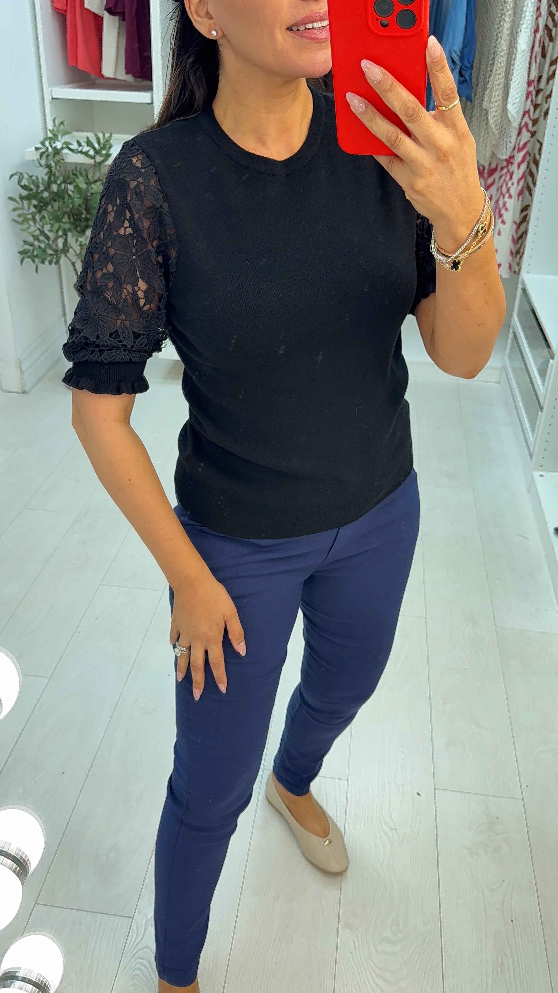 Orchid Plain Crochet Short Sleeve Detailed Jumper