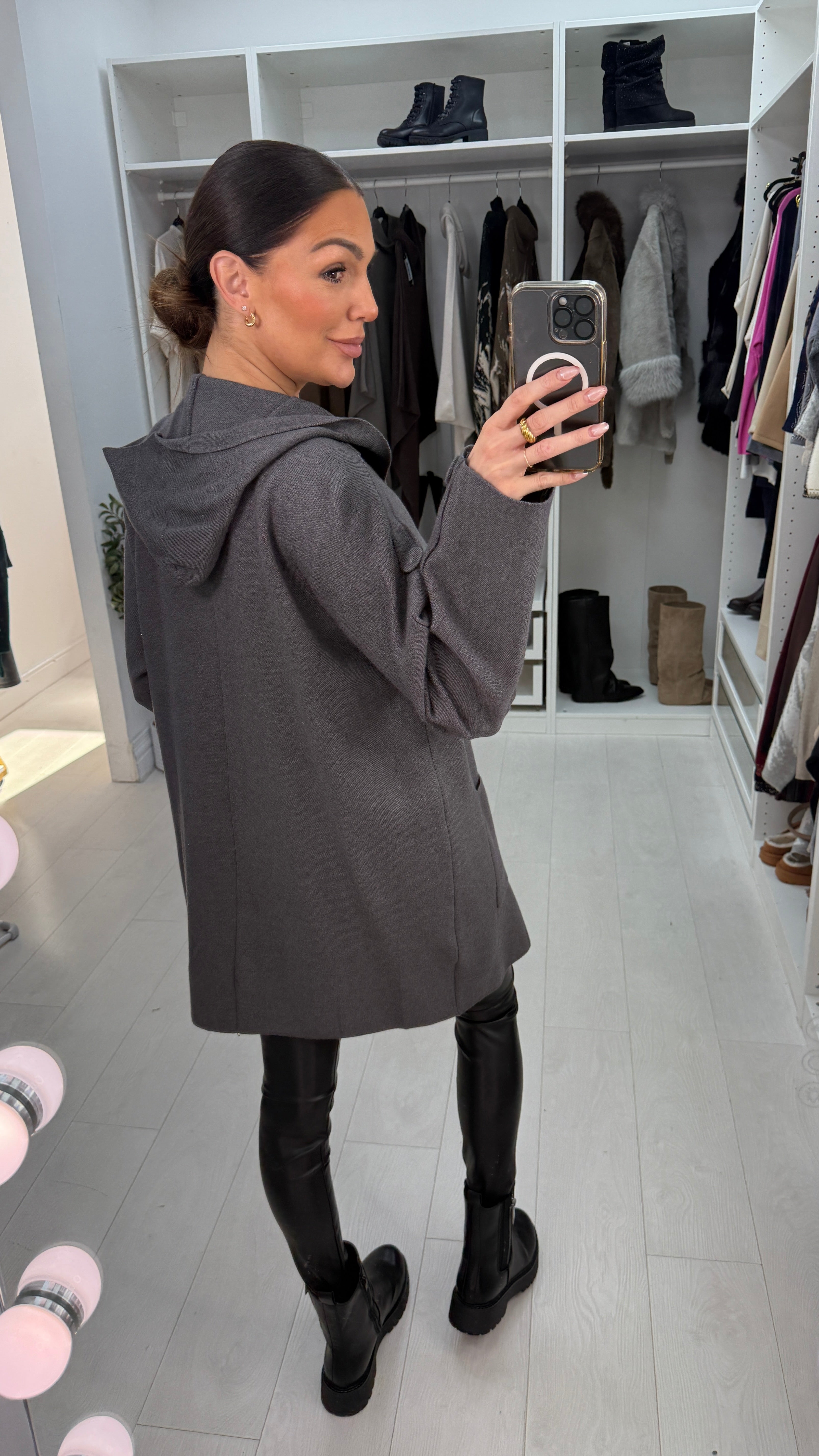 Sasia Plain Button Detail Hooded Cardigan