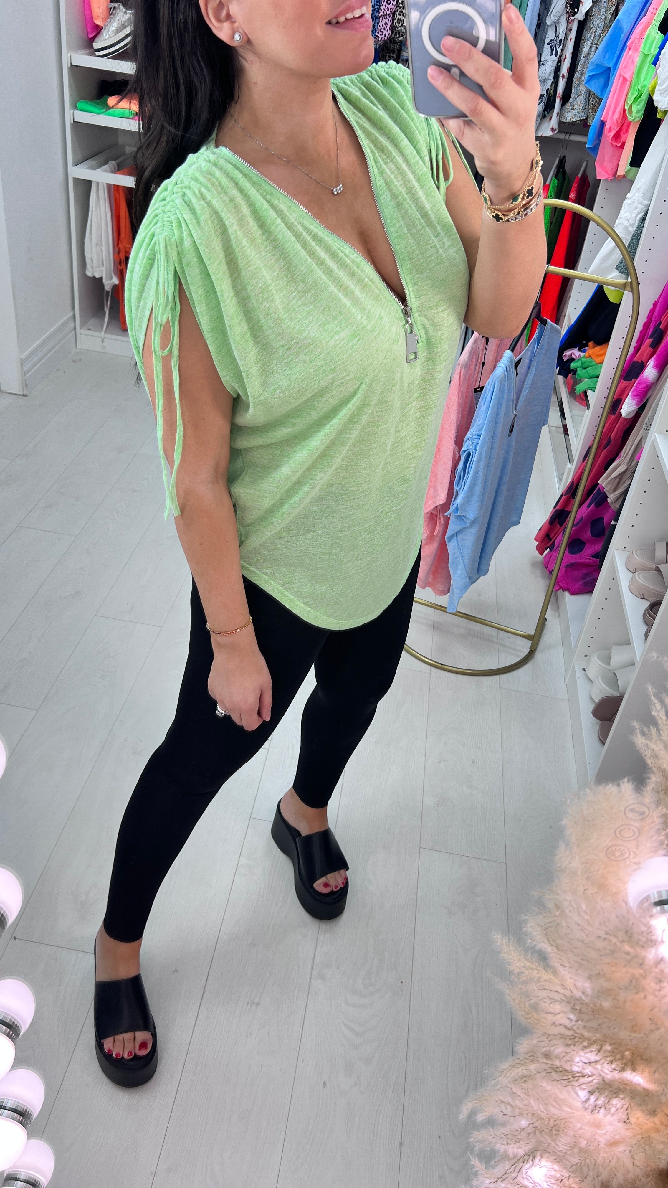 Tessie Zip Front Drawstring Sleeve T-Shirt