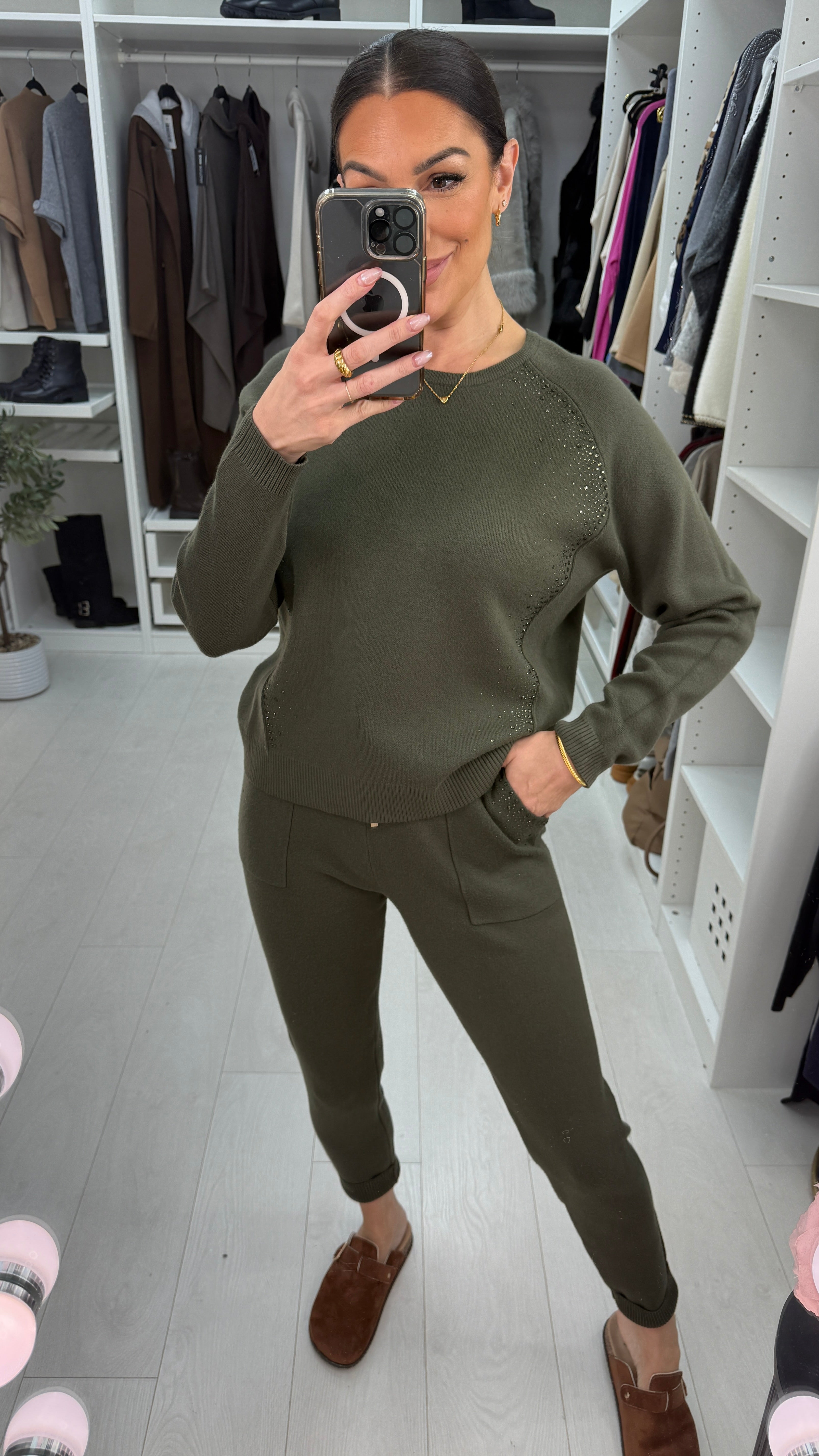 Janine Super Soft Diamante Detail Knitted Loungewear Set