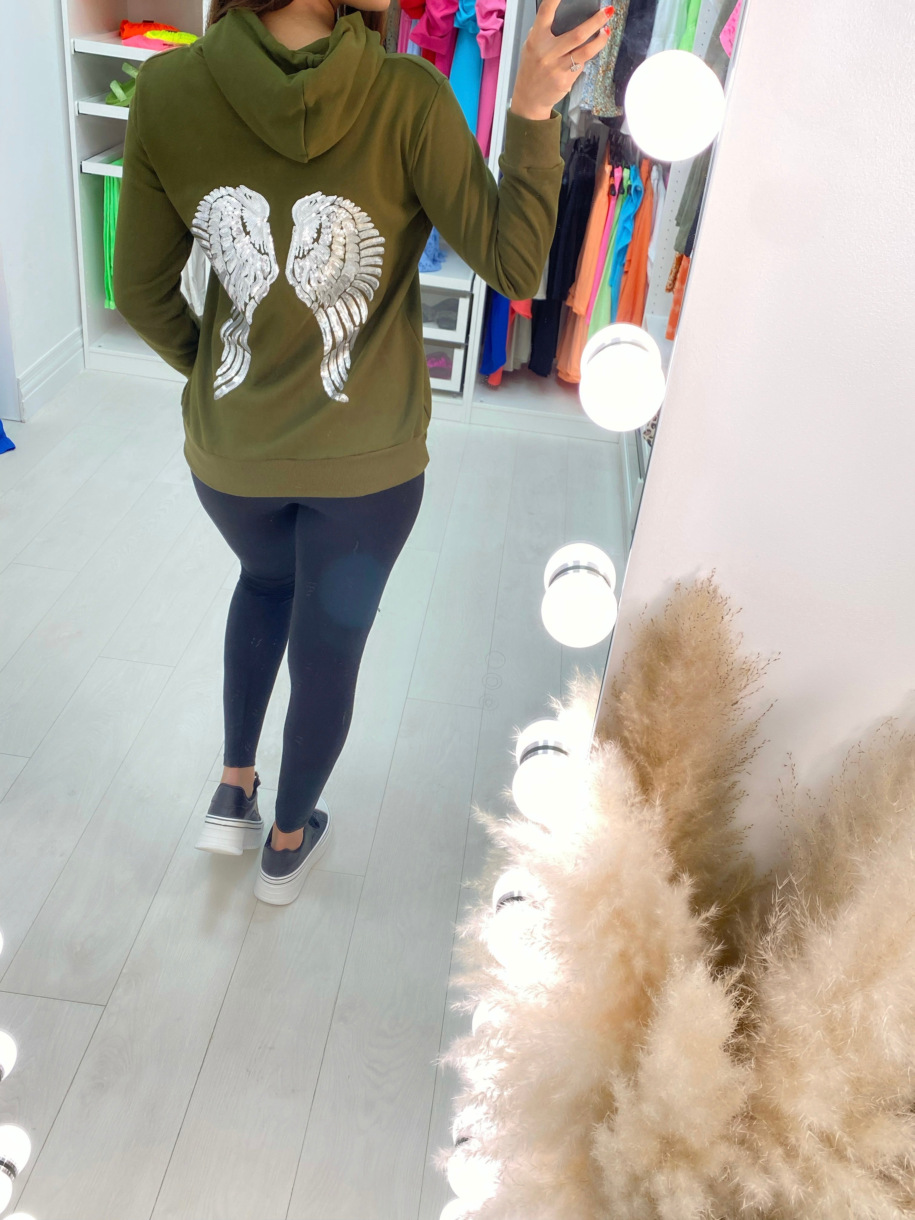 Leanna Sequin Angel Wing Back Hooded Sweatshirt